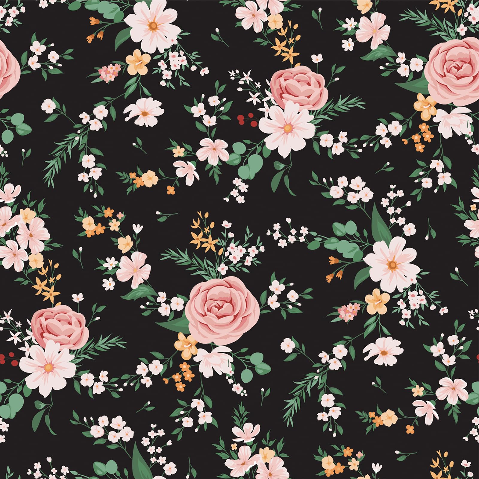 OUSCACH Peel and Stick Wallpaper Pink & Green Floral and Leaves Wallpaper Vinyl Removable Self Adhesive Wallpaper for Bedroom,Farmhouse,Kitchen Accent Wall Decorations 17.7 "x 118"