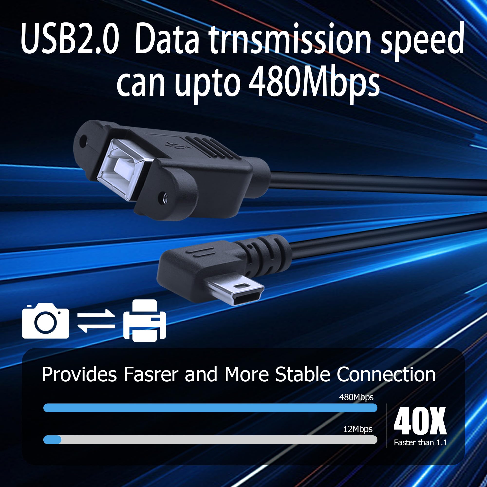 YACSEJAO Mini USB 5 Broches Vers USB B 2.0 Femelle Câble D'extension