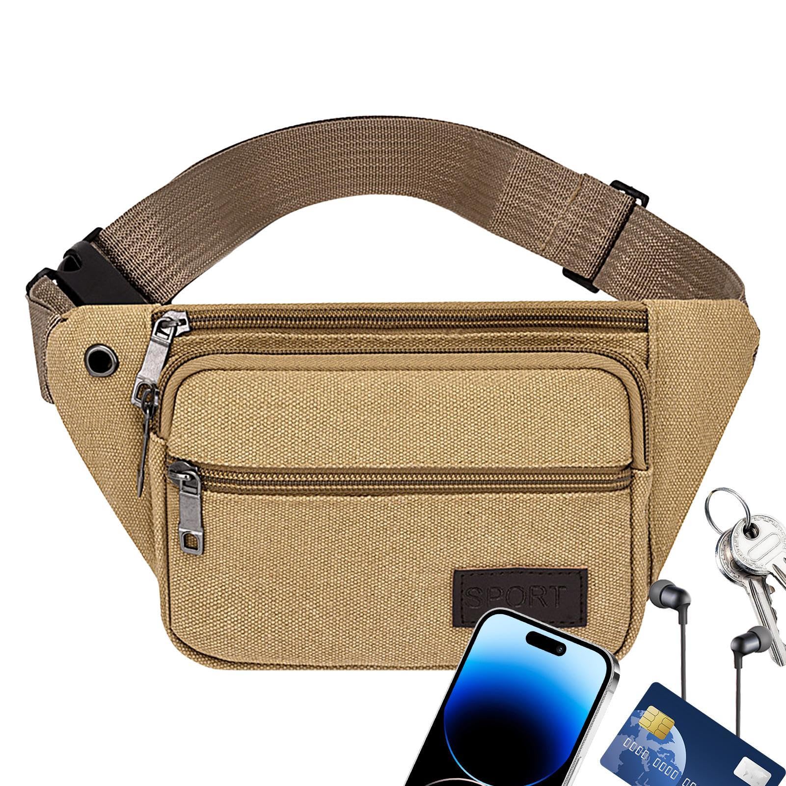 Aznever Men's Khaki Fanny Pack For - Canvas Waist Hip Bag, Waist Bag Sports Waist Pack Bum Bag Waist Pack Pouch Hip Belt Bag Bumbag