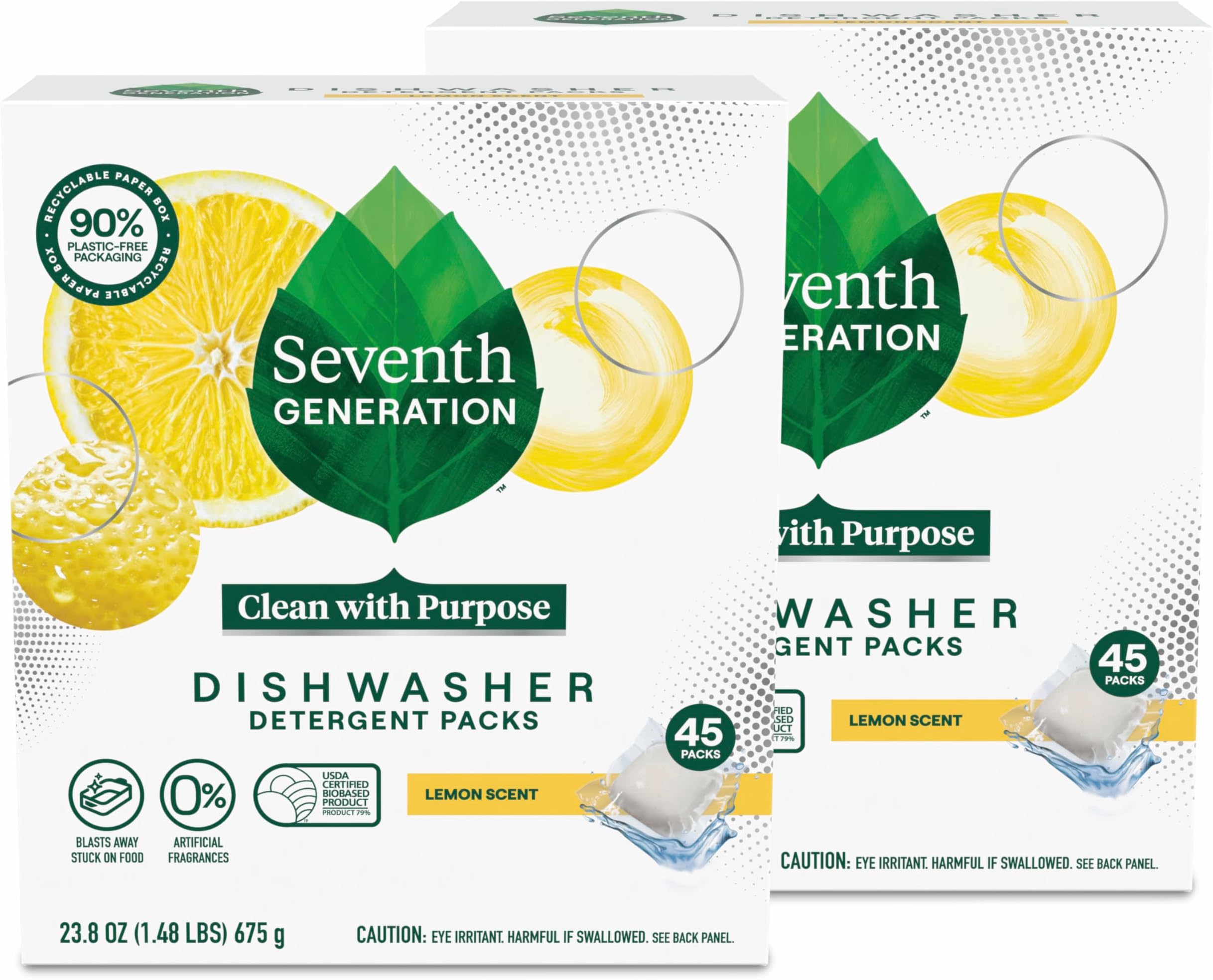 - Dishwasher Detergent Packs Lemon scent 2 Pack for sparkling dishes Dishwasher tabs 45 count