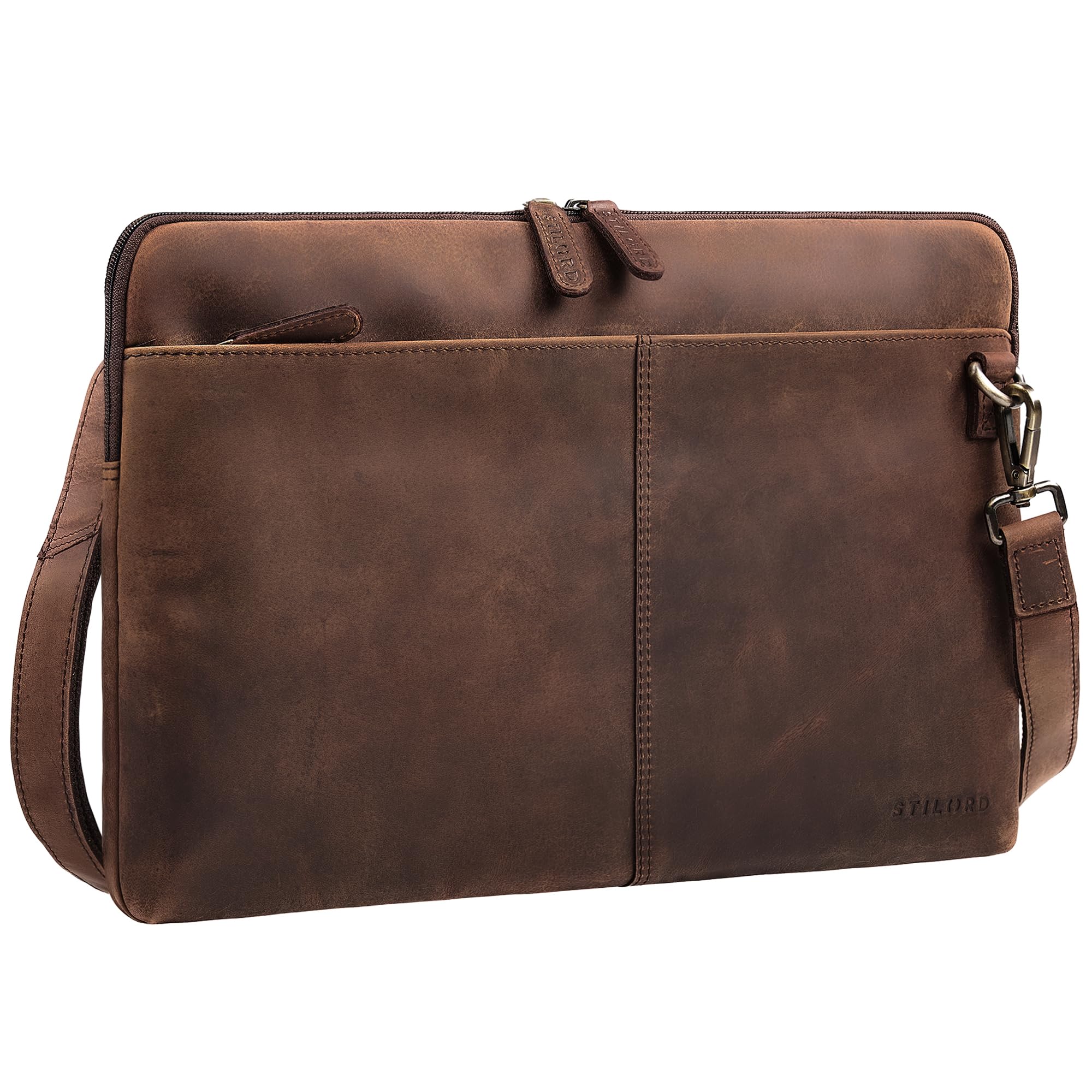 STILORD "Graham Bolso Ordenador Portátil Piel 15.6 Pulgadas Delgada Funda Portatil Protectora Maletín de Cuero Fino Bolsa Bandolera con Correa Ajustable Asa Mujer Hombre Color:negro