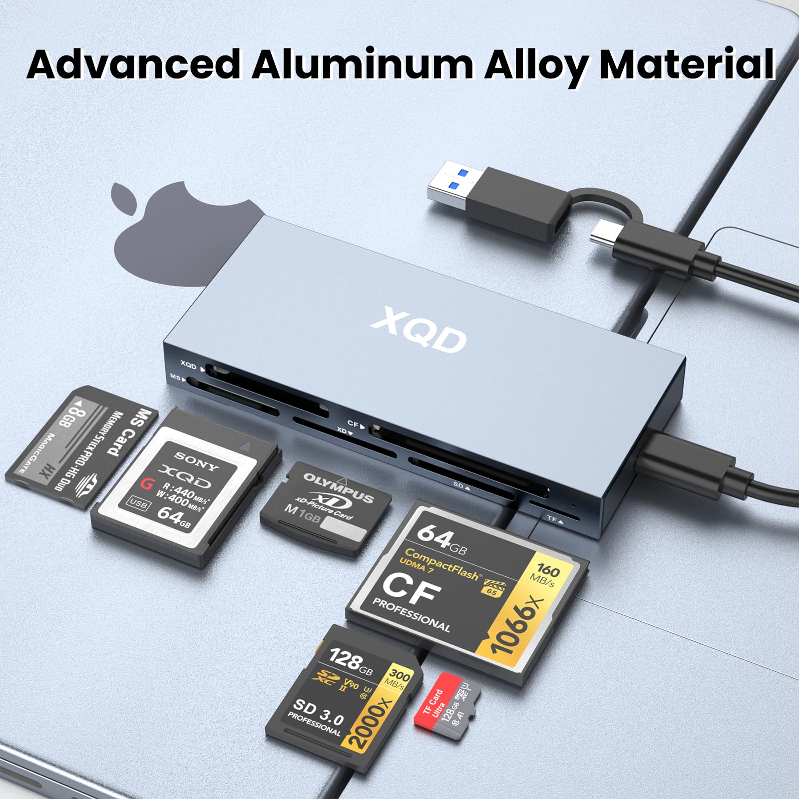 Lecteur de cartes XQD 10 Gbit/s 8 en 1 USB C pour Sony G/M Series, Lexar 2933x/1400x USB Mark XQD Card/CF/XD/MS/TF/SD Lecteur de carte mémoire/graveur/Hub USB 3.2 pour Windows/Linux/Mac OS/Android