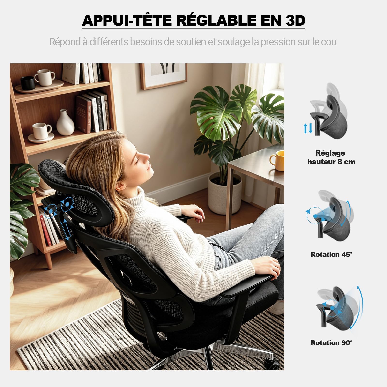 MELOKEA Fauteuil de Bureau Ergonomique, Accoudoirs 4D, Profondeur d’Assise Réglable, Appui-tête 3D, roulettes en Caoutchouc, Inclinaison à 4 Niveaux, Télétravail & Gaming, Chaise de Bureau 200 KG