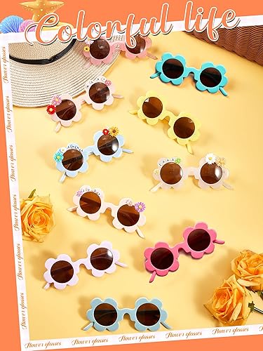Miniatura 4 de 10 pares de lentes de sol de flores para adultos de 5.71 pulgadas, gafas de protección UV con 50 dijes de margaritas, 200 cuentas de letras al azar