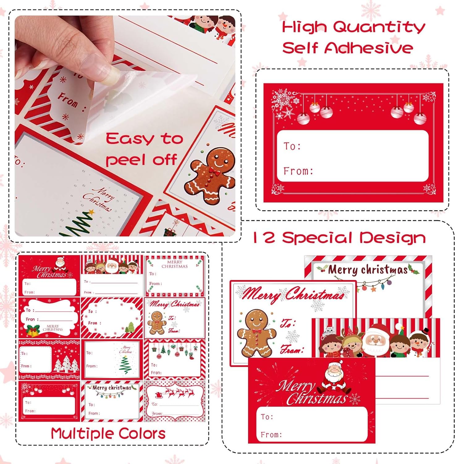 180 PCS Christmas Name Tags for Gifts, Christmas Gift Tags Stickers Labels for Presents, Christmas Name Tags Stickers for Red Christmas Wrapping Paper, Xmas Gift Tags for Holiday Gift - Image 3
