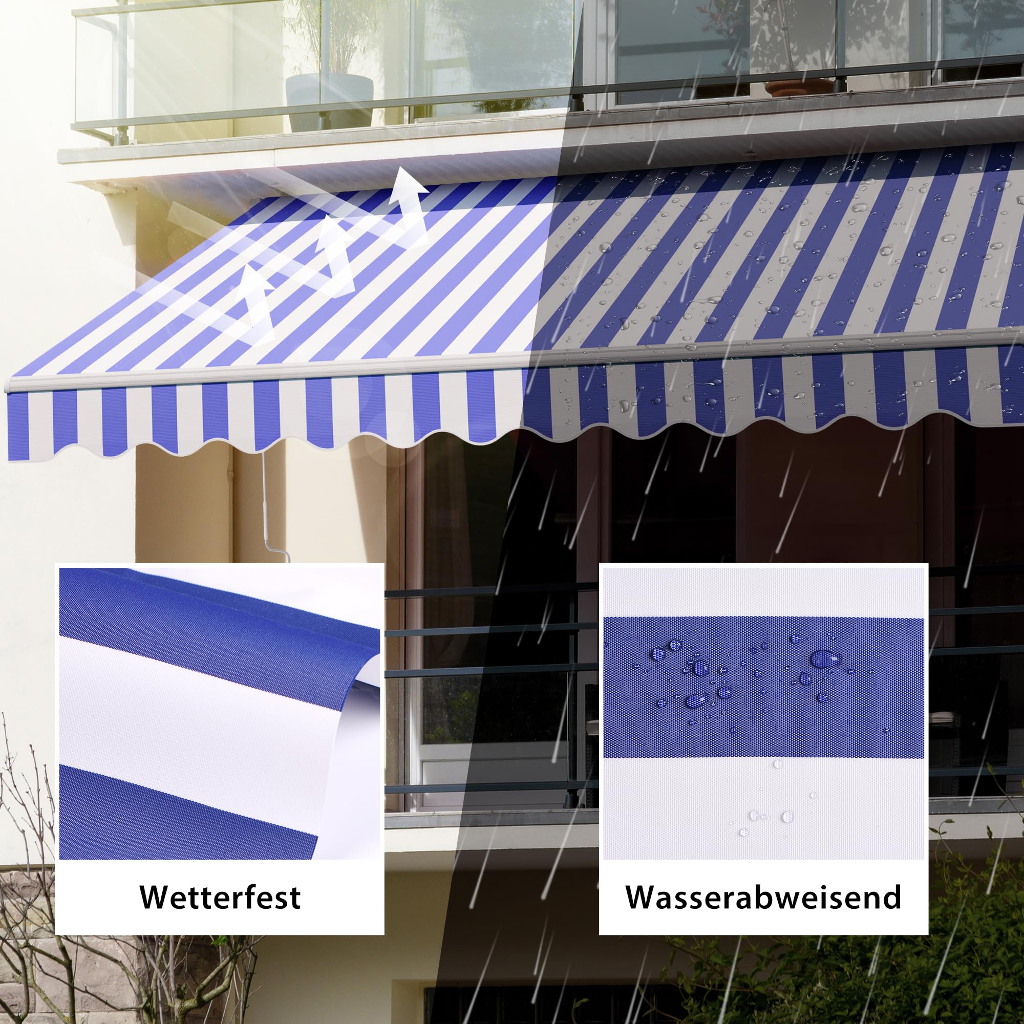 paramondo Gelenkarmmarkise Basic 2000 Markise Sonnenschutz Sichtschutz für Balkon & Terrasse, Vollständig zusammengebaut, 300 x 250 cm 