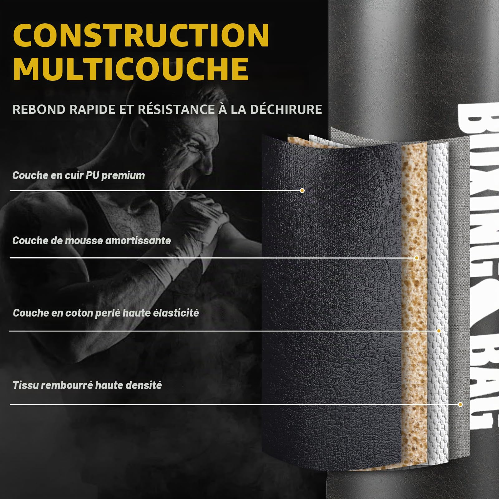 Sac de boxe pour adulte 120 cm pour garçon et enfant unisexe pour intérieur et jardin avec gants de boxe, enveloppes, chaîne, crochets de plafond pour MMA Grappling Muay Thai