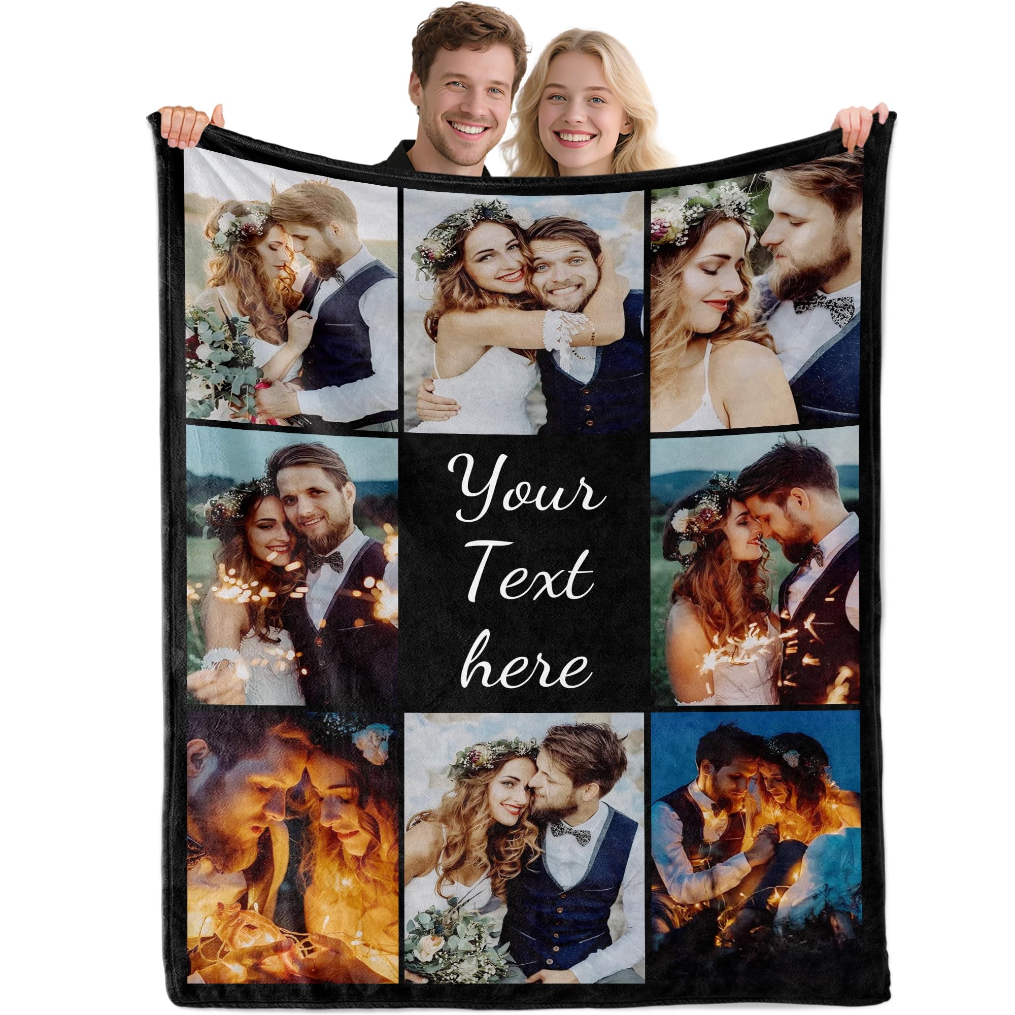 Idiyfun Personalised Photo Blanket, Customised Blanket with Picture Text for Adult, Custom Blanekt, Christmas Valentines Personalised Photo Gifts for Girlfriend Boyfriend Her Him Women Men Couple