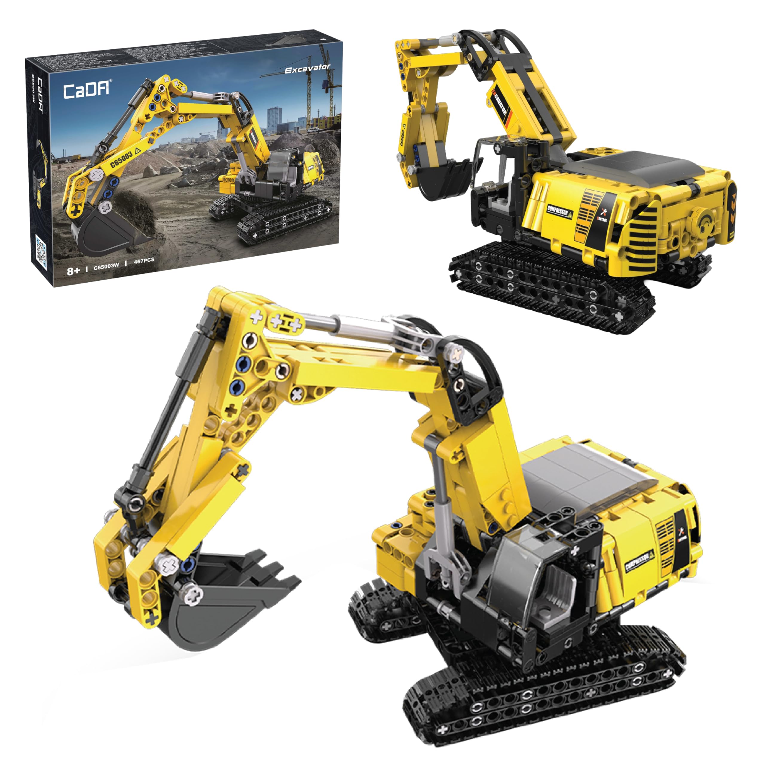 CADA Bricks Excavator Building Kit – 467 Pieces Construction Toy, Functional Arm, Working…