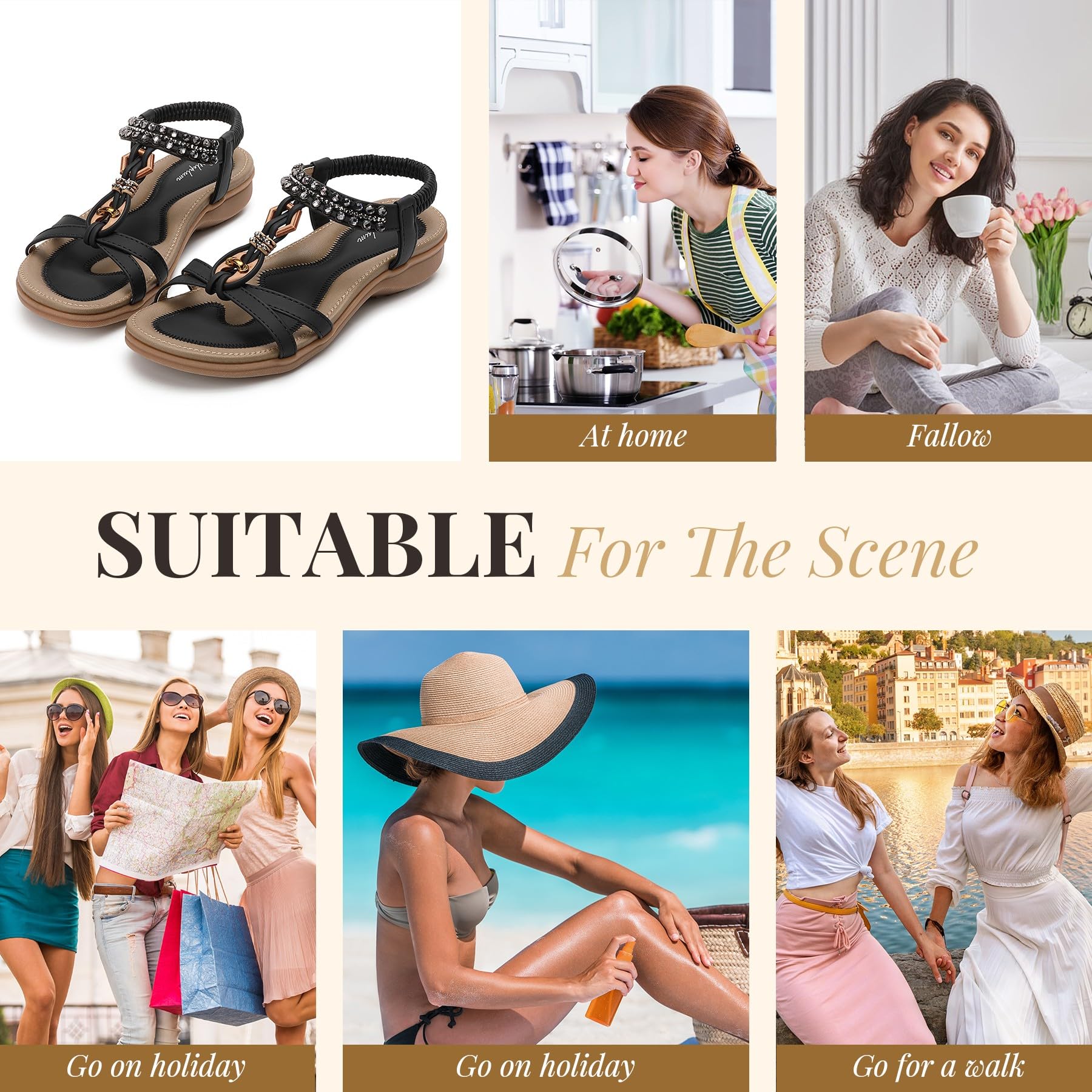 Littleplum Sandalen Damen Sommer Flache Sandalette Bohemia Sandals mit Strass Perlen Freizeit Damen Strand Schuhe Sandalen
