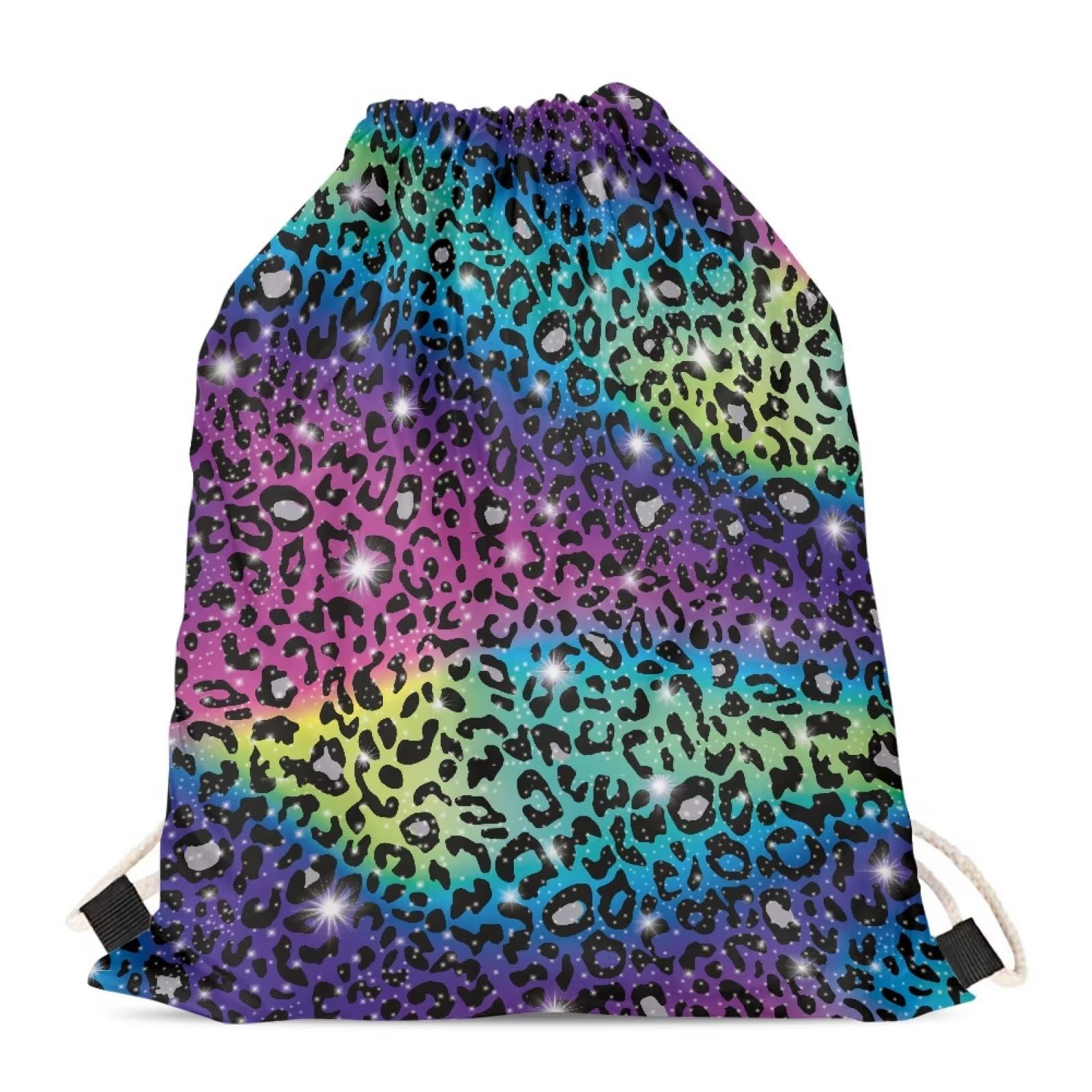 Showudesigns Colorful Leopard Swimming Bags Drawstring Cinch Gym Bag for Kids Outdoor Travel Backpack Child Swim PE String Pouch Tote Bags Rainbow Cheetah