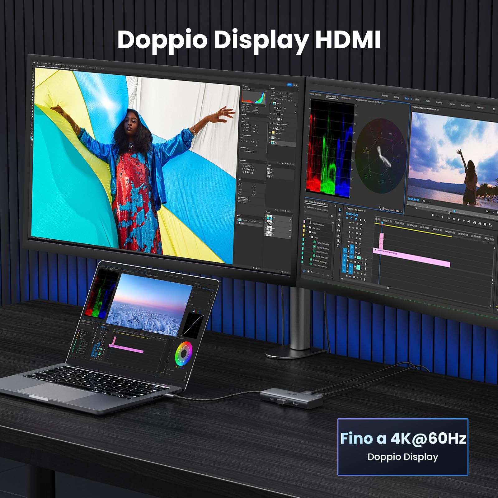 UGREEN Revodok 206 Hub USB C 6 in 1 Docking Station Doppio Display | 2 HDMI, Doppio 4K60Hz, Singolo 8K30Hz, Ricarica PD 100W, Porte USB Multiple 2A1C, Compatibile con MacBook Pro Air e Surface