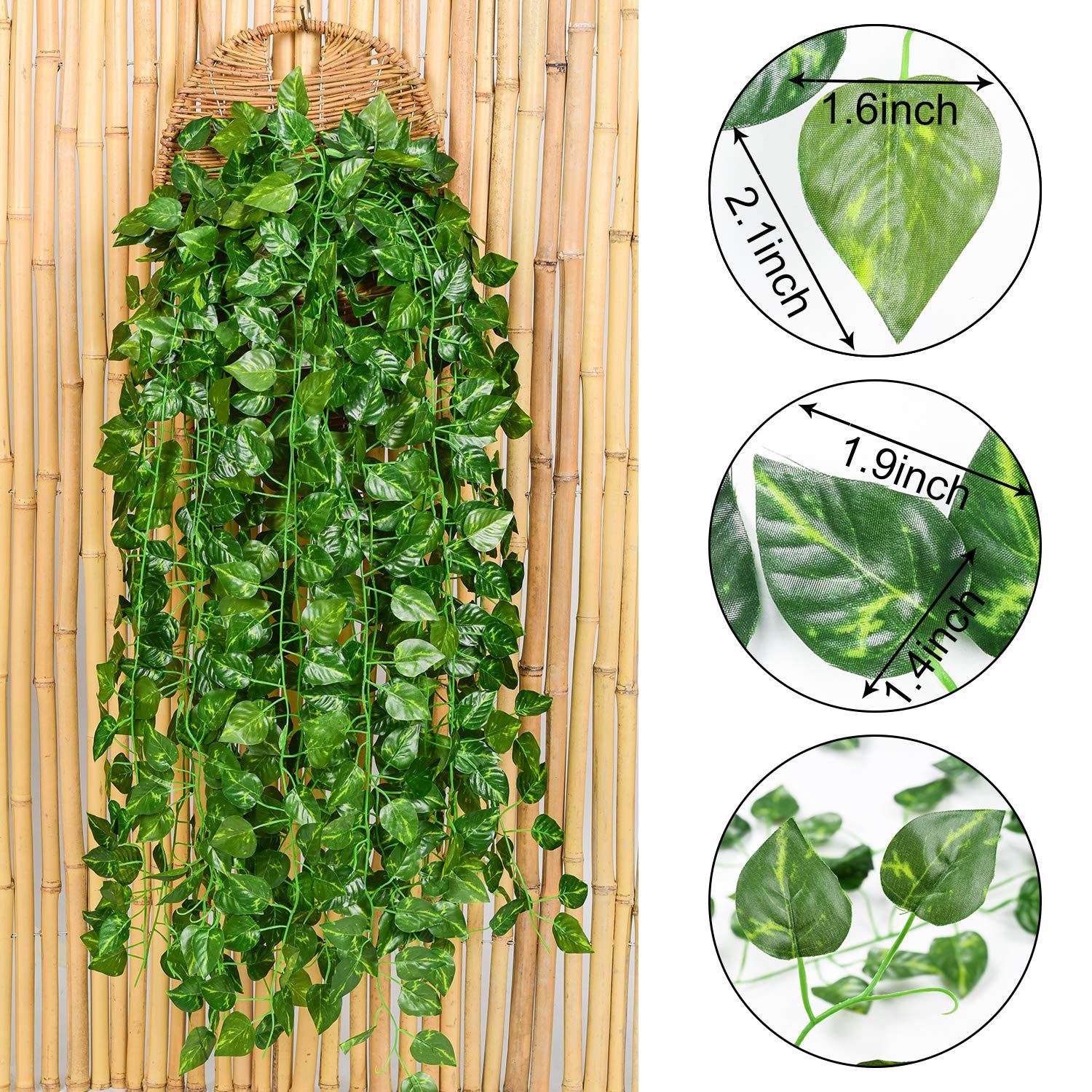 DearHouse 12 Pack 85 Feet Artificial Ivy Garland Leaf Plants Vine Fake Greenery Garlands Hanging for Home Kitchen Garden Office,Party Wedding Wall Decoration 1