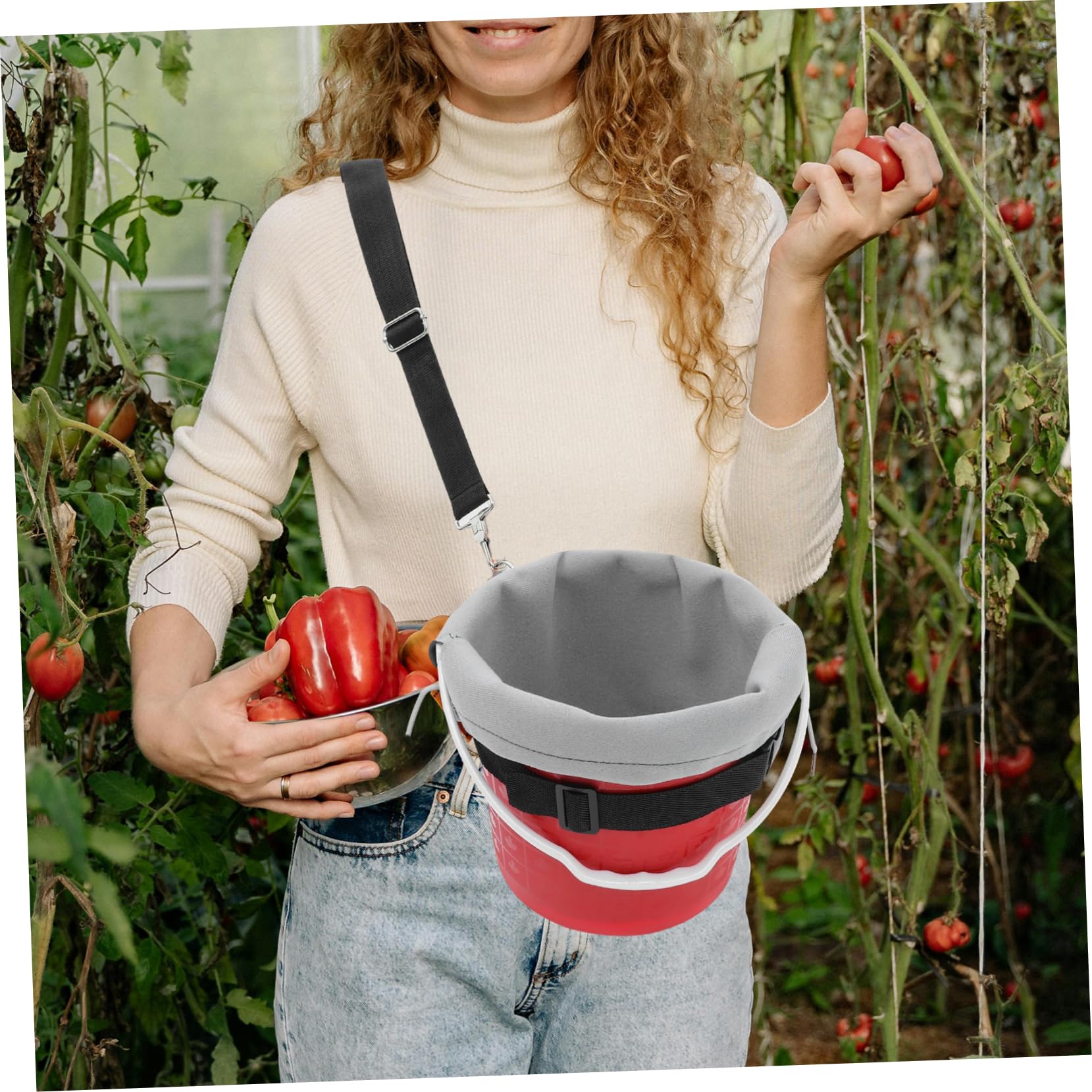 Toddmomy Tragbarer Obstpflückkorb mit verstellbarem Riemen für Kirschen, Blaubeeren, Pflaumen und Tomaten