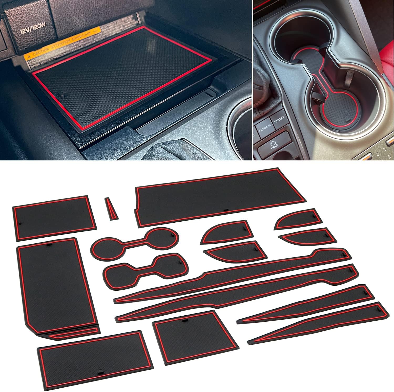 Cup Holder for Toyota Camry 2018 2019 2020 2021 2022 Accessories, Premium Custom Cup Holder Insert, Center Console Liner Organizer Door Pocket Mats Pad (Red Trim) - 16 PC Set