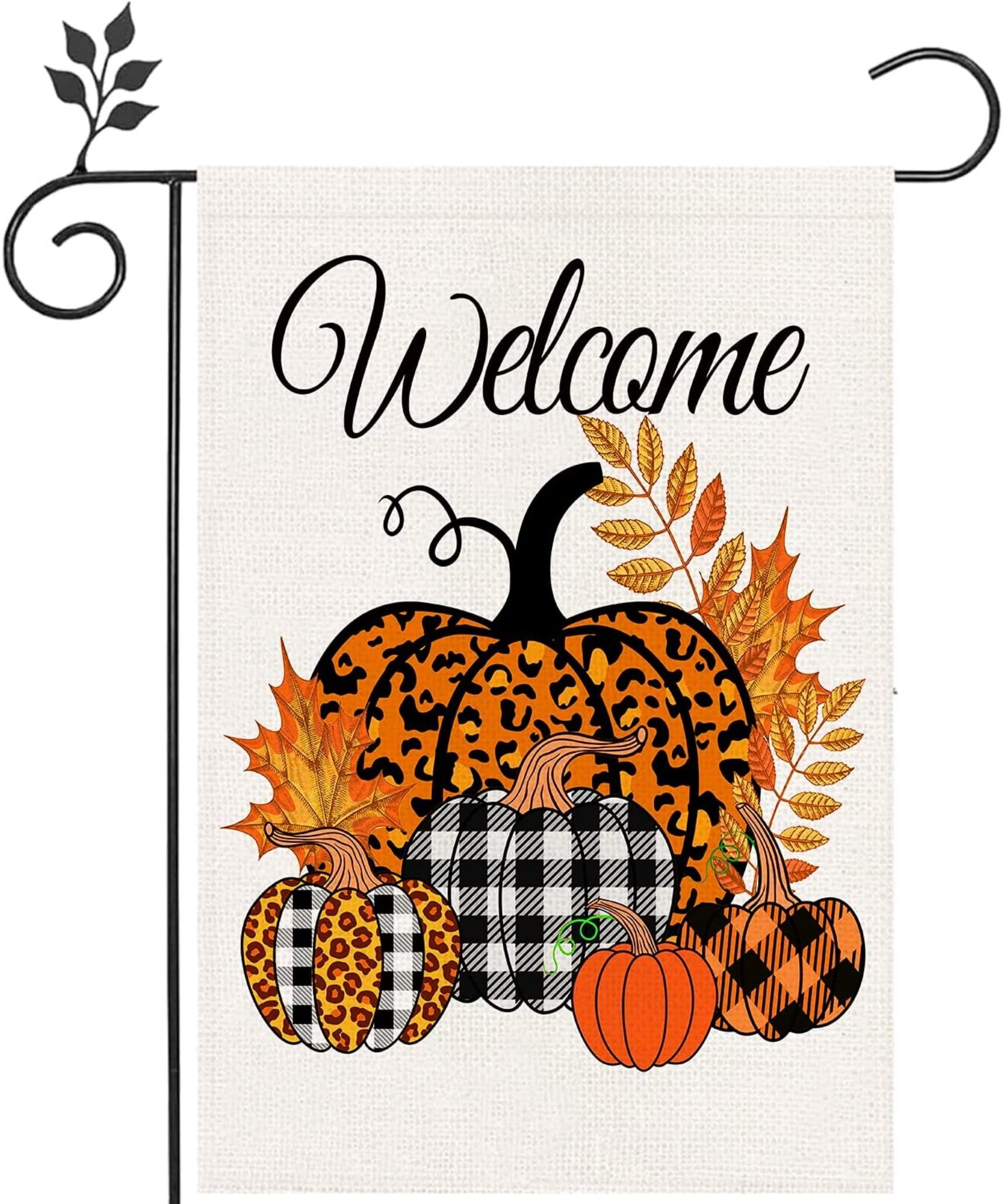 Eiazuiks Fall Welcome Garden Flag Floral Thankgiving Double Sided Vertical Rustic Farmhouse Yard Seasonal Holiday Outdoor Decor 12×18 Inch EF159