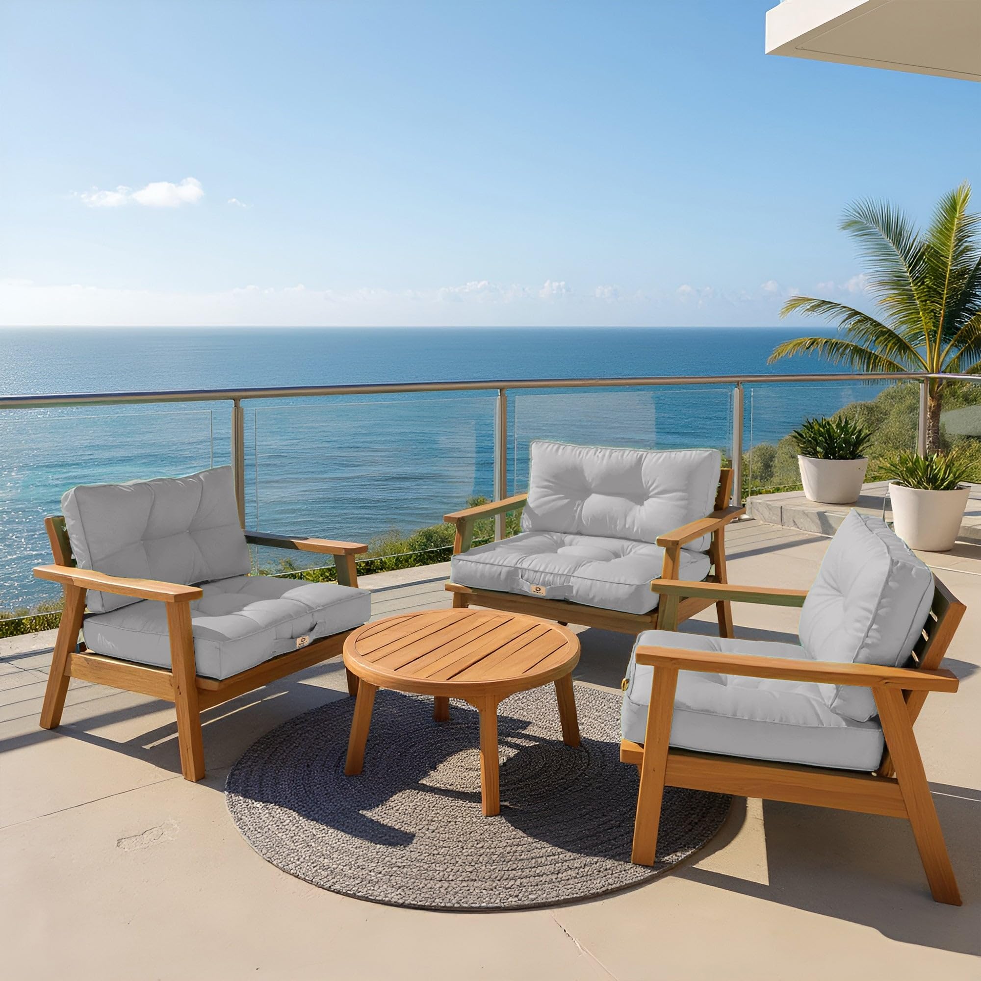 Cojines Exterior para salón de jardín - Ideal para terraza, balcón y salón de Exterior - 60x60 cm - Acolchado, Impermeable y Anti-UV - Gris Guijarro - DÉCO Arts