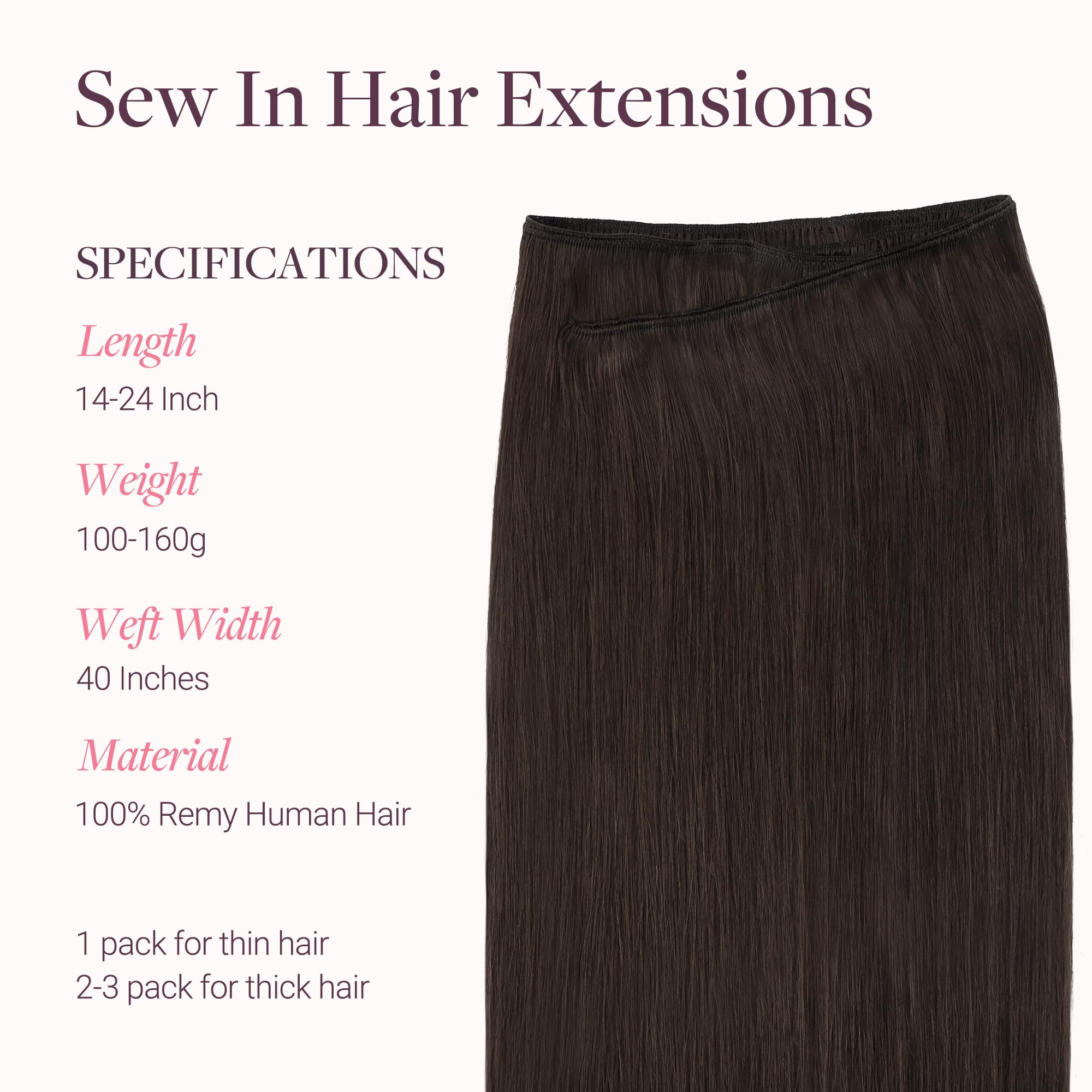 GOO GOO Human Hair Weft Extensions, Double Weft Remy Hair