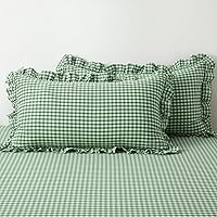 Vista 46 de Paquete de 2 fundas de almohada europeas a cuadros azul polvoriento, blanco, a cuadros, 100% algodón lavado, a cuadros, estilo francés, rústico