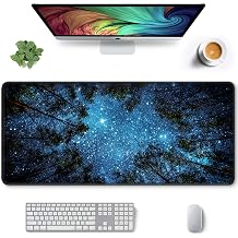 لوحة ماوس ألعاب كبيرة من Auhoahsil، Nature Theme XXL مقاس 35.4 x 15.7 بوصة، لوحة ماوس كمبيوتر طويلة مطاطية غير قابلة للانزلاق، سجادة مكتب رفيعة وممتدة بالحجم الكامل للفئران اللاسلكية للكمبيوتر المحمول المكتبي، سماء الليل