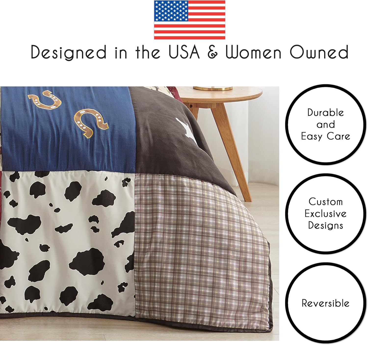 Sweet Jojo Designs 2-Piece Twin Comforter Set (Western Cowboy) for Boys, Children, Kids Bedding, Bed in a Bag incl. Blanket & Pillow Sham (Wild West, Farmhouse, Southern Charm, Country, Horse, Patch)