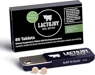 LactoJoy Lactase Pills I Powerful Lactase Enzymes for Lactose Intolerance I Ultra Pure Lactase for Improved Digestion I No Silicon Dioxide, No Artificial Flavors, No Sucralose I 100% Vegan I 80 Pieces