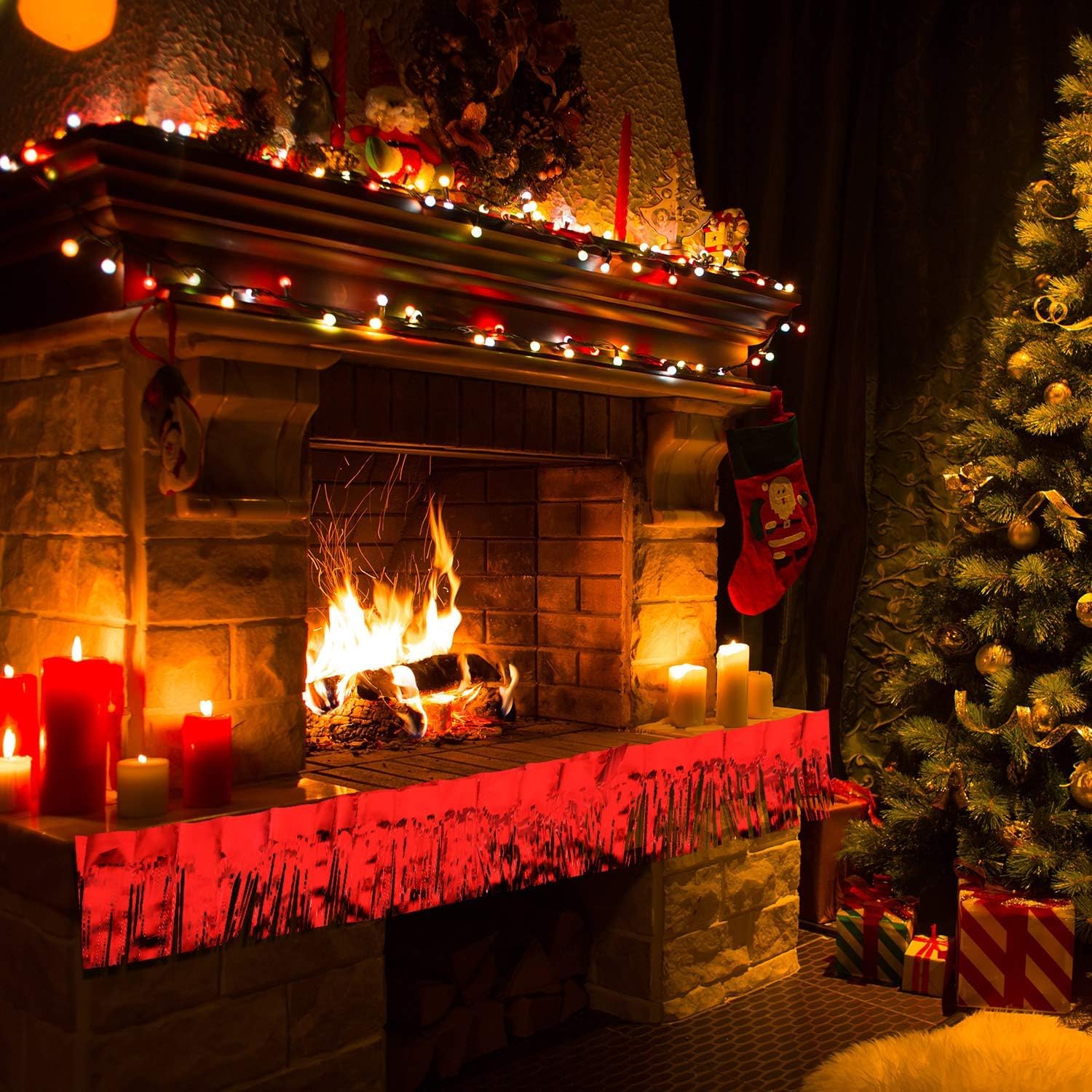 8 Guirlandes à Franges De Noël Rouge Et Vert - 3 M X 30 Cm Chacune - En Feuille Métallique Brillante - Pour Sapin, Décoration Murale