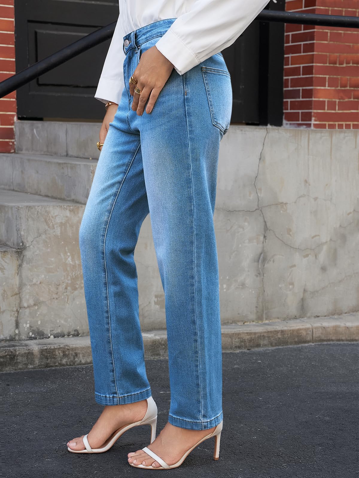 Cicy Bell Jeans da donna, taglio dritto, in denim, a vita media, con tasche