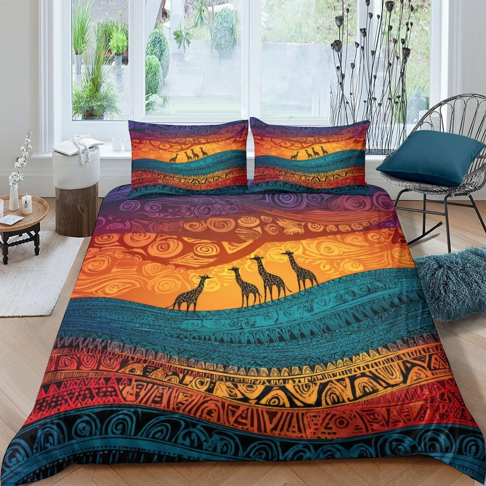 Ctjqhvkz Style-3 3D Printed Sunset Savannah Fitted Sheet Microfiber Soft Giraffe Pattern Bed Cover For Bedroom Dorm Décor Single（135X200cm）