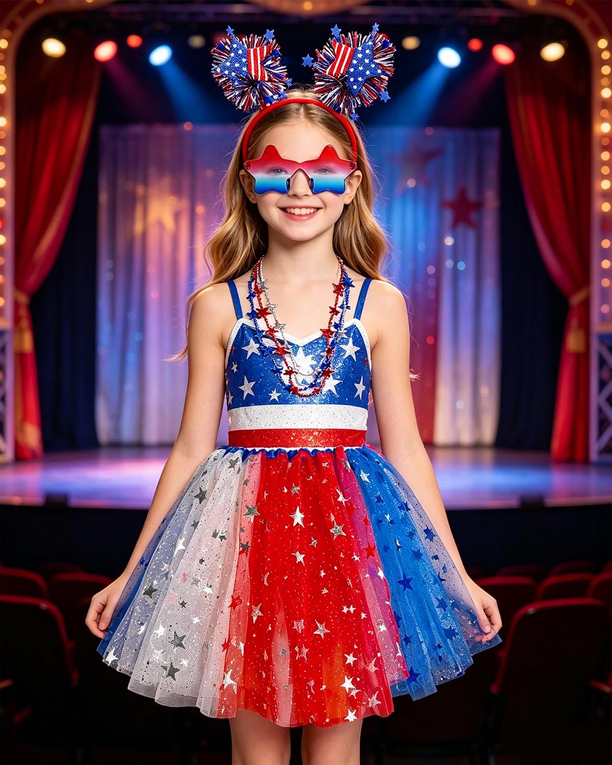 ChristmaxStore 6pcs 4th of July Tutu Set for Girl Red White and Blue Tutu Patriotic Stars Skirts for 4th of July Party Halloween Cosplay Party
