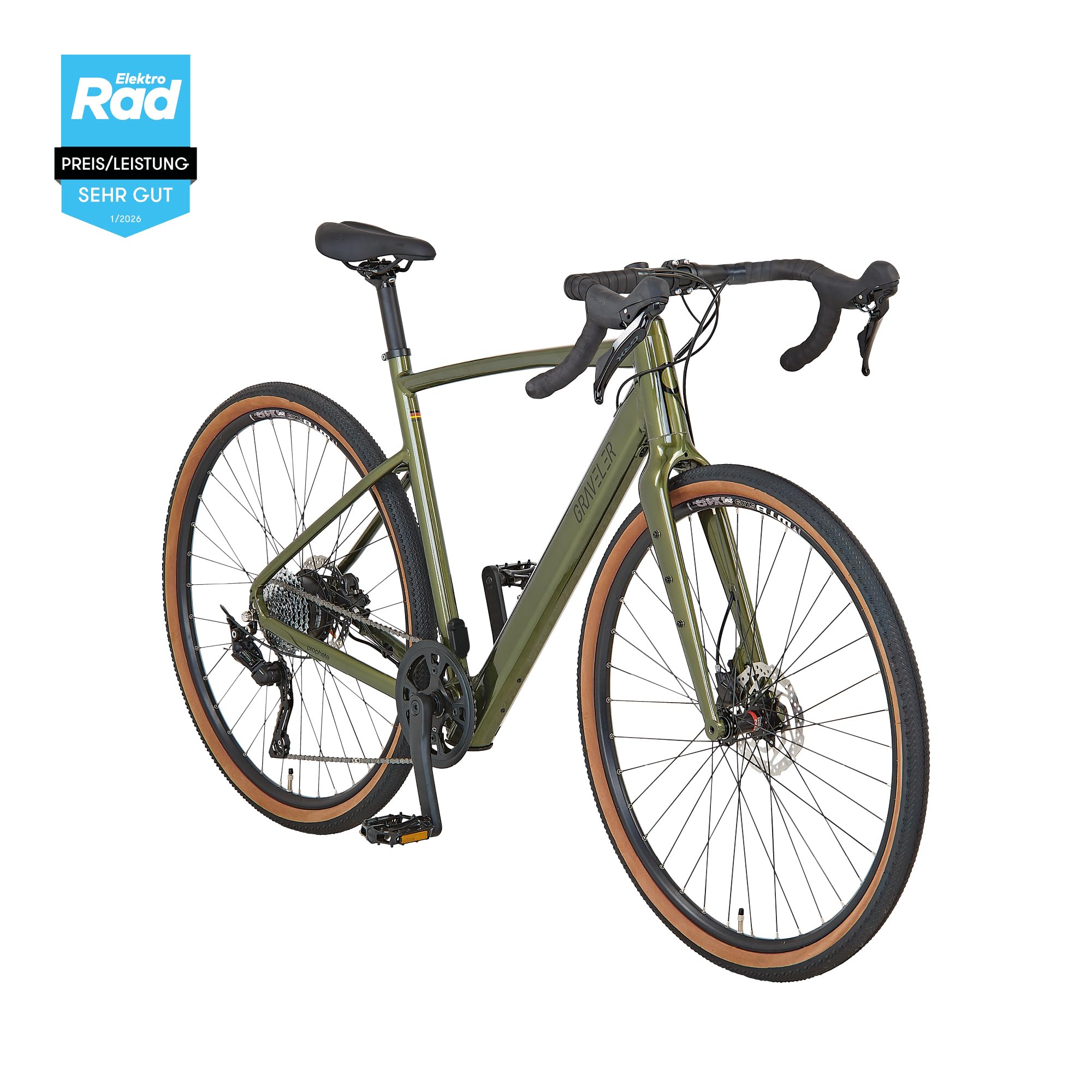 Prophete Graveler 1.0 Gravel E-Bike Diamant 28 Zoll - 360 Wh - Integrierter Akku - Heckmotor AEG - 10-Gang Kettenschaltung - HDY. Scheibenbremse - Rahemnhöhe 53 cm