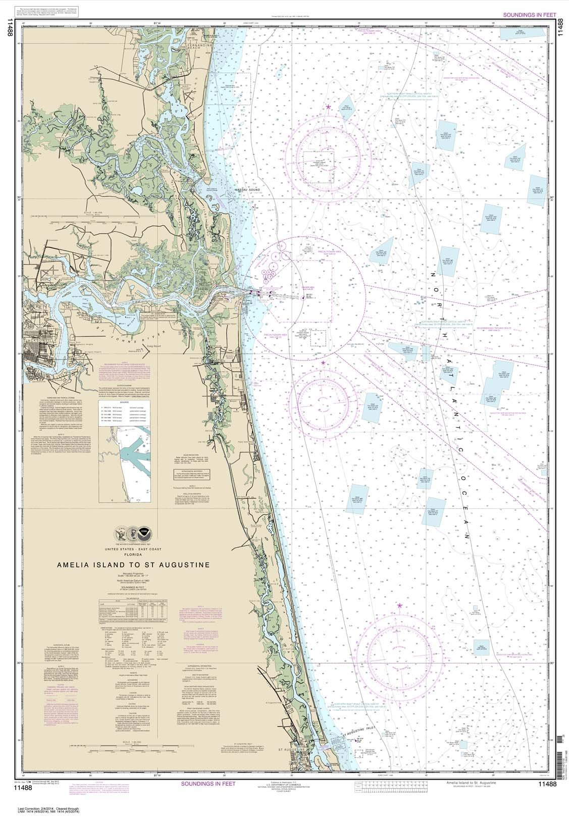 Paradise Cay Publications, Inc. NOAA Chart 11488: Amelia Island to St. Augustine, 33.4 X 48, Traditional Paper