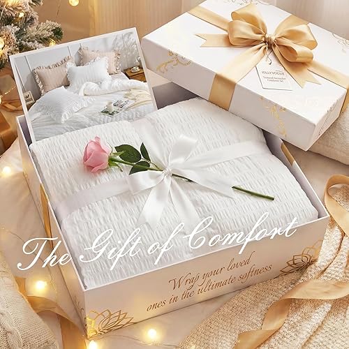 Miniatura 9 de JOLLYVOGUE King Size Comforter Set, White Seersucker 3 Pieces Comforters King Size, Lightweight & Fluffy Bedding Sets King for All Season with 1