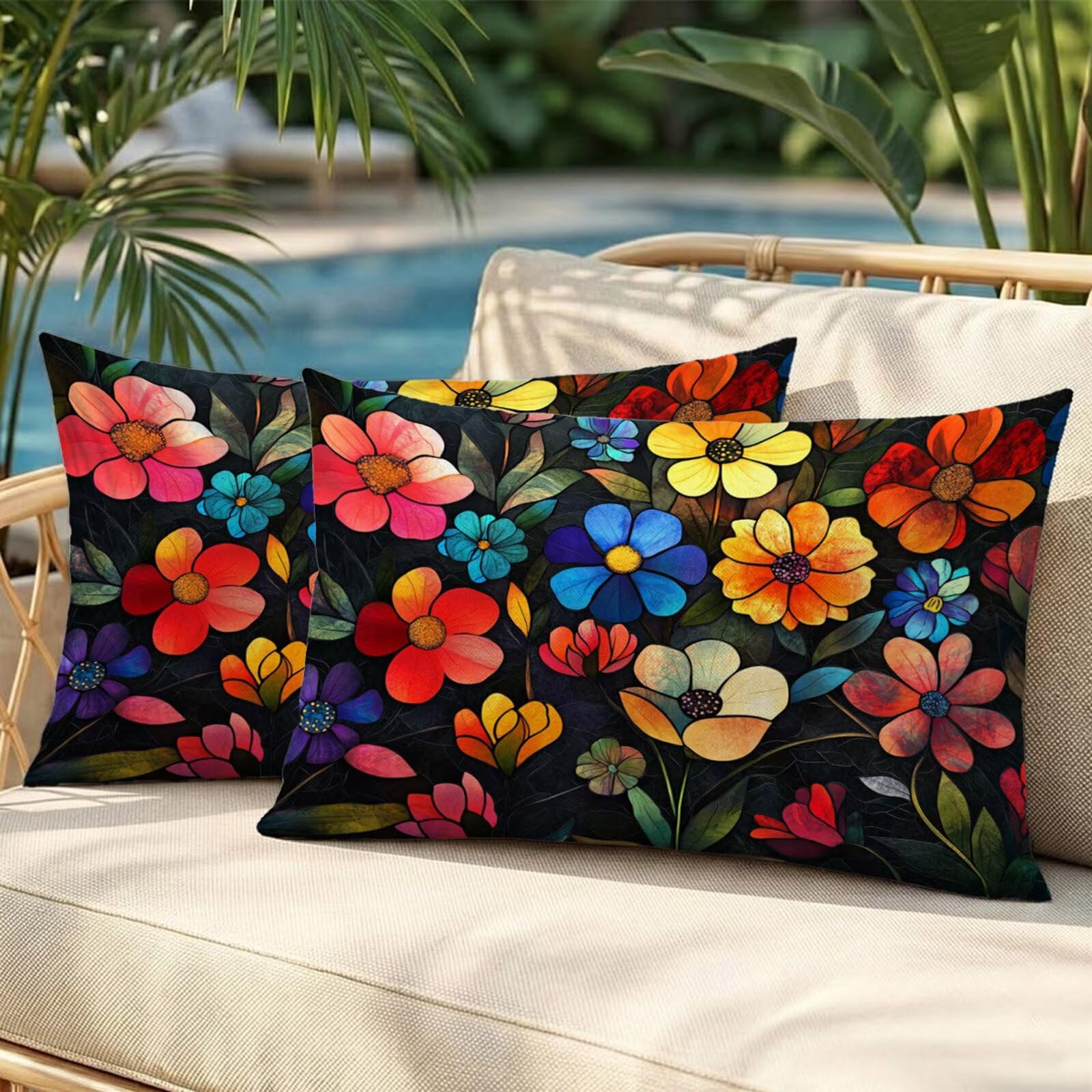 Housses de coussin extérieur imperméable 50x70 pour canapé de jardin et salon d'été