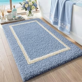 DEXI Bathroom Rugs 32x20, Soft Absorbent Bath Mat, Light Blue | Non Slip Washable Bathmat, Thick and Plush Microfiber, Quick Dry, For Shower Floor, Sink, Tub, Laundry Room