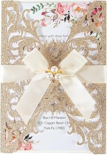 Maffily 25Pcs Wedding Invitations Glitter Laser Cut Wedding Invitations With Envelopes And Rsvp Cards Blank Inner Sheet Pe...