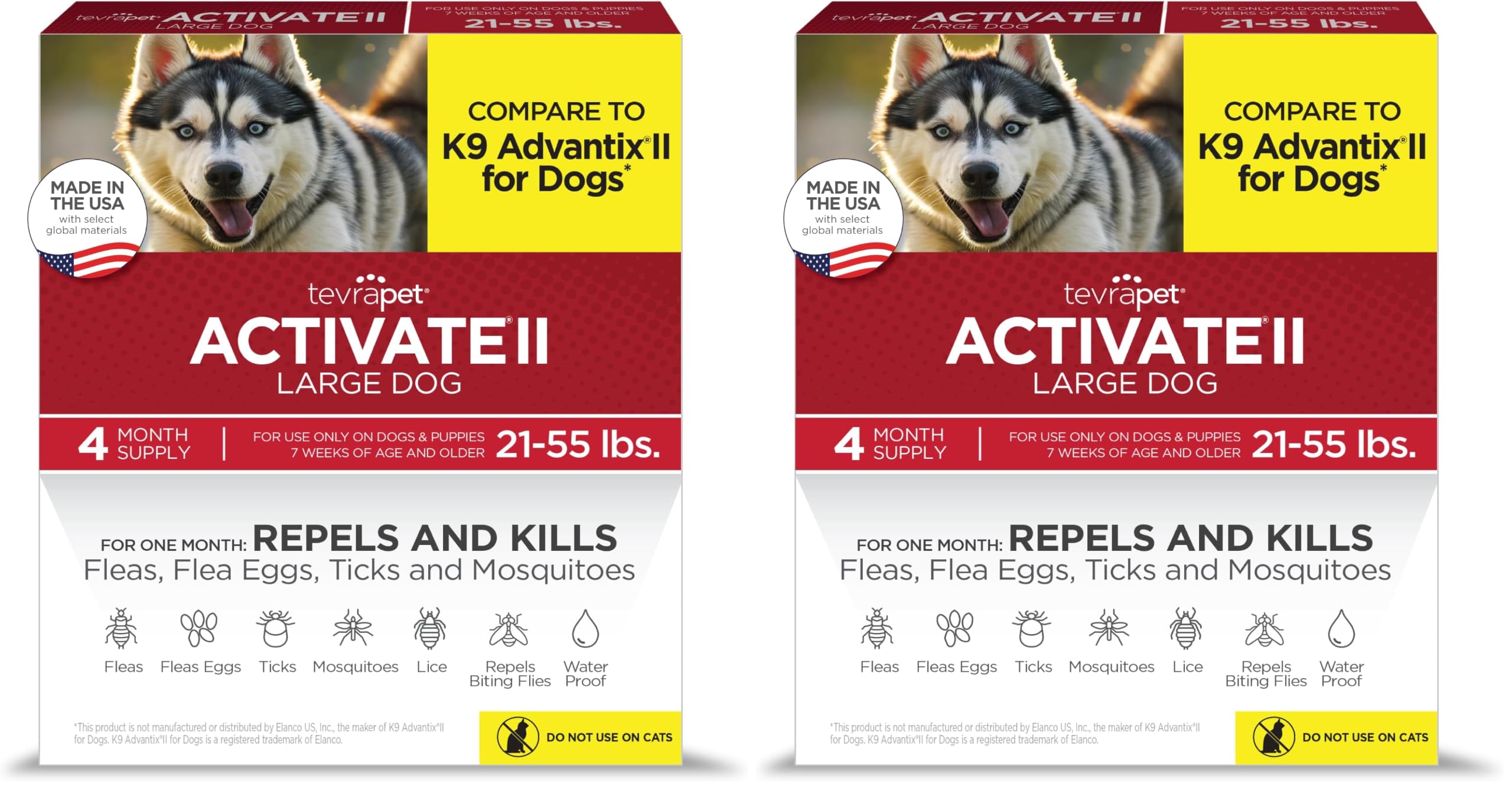 TevraPet Activate II Flea and Tick Prevention for Dogs, Large Dogs 21-55 lbs, Topical Drops, 4 Month Flea and Tick Treatment (Pack of 2)