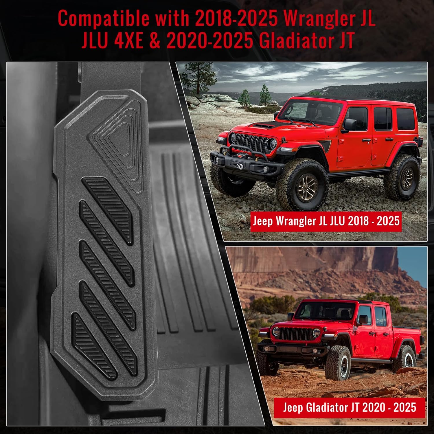 Aluminum Dead Pedal Foot Rest Pad Compatible with 2018-2024 Jeep Wrangler JL/JLU & 4XE Gladiator JT - Anti-Slip Adjustable Driver Left Side Foot Panel