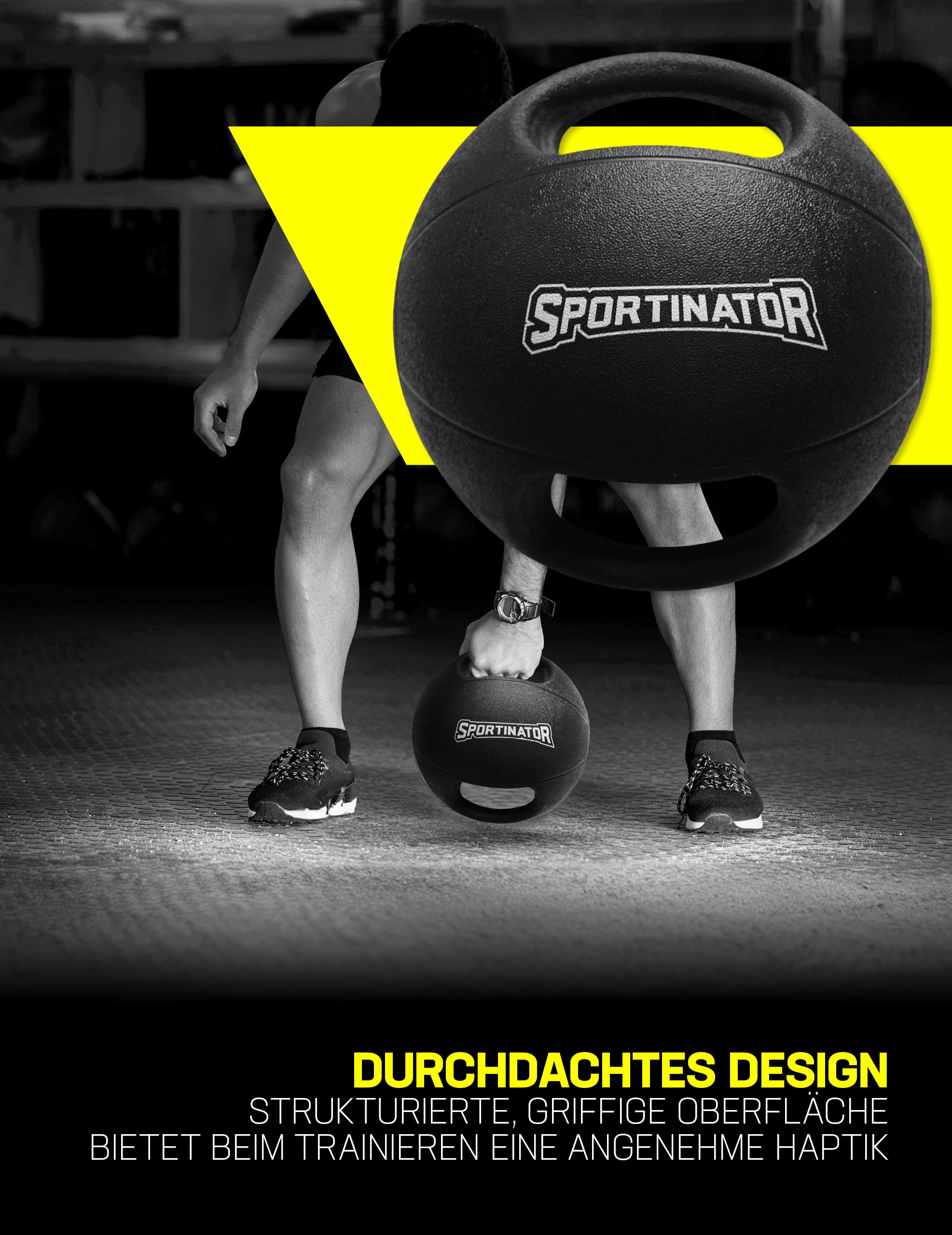SPORTINATOR® Trainings Medizinball mit integrierten Griffen, mit Gewichtsangabe auf dem Ball, ideal für Kraft- und Konditionstraining | Gewicht von 3 kg bis 10 kg