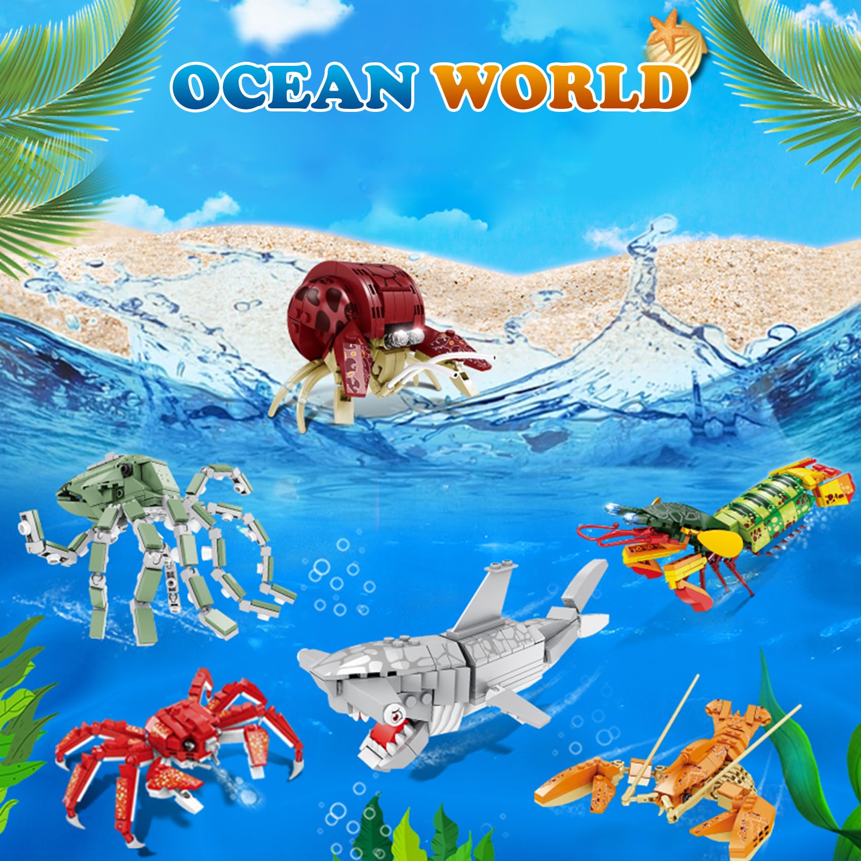 Oichy Sea Animal Building Block Sets 6-in-1 Ocean Series Building Toys Educational Brick Sets for Childs and Adults (Avg 174pcs) - Image 2