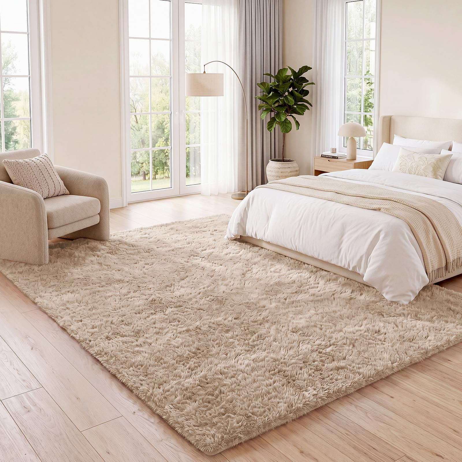 Hochflor Flauschig Teppich Wohnzimmer Schlafzimmer Läufer 160x230cm Kamel | Waschbar rutschfest, weicher Flor, vielseitige Teppiche, Carpet für Wohnraum, Schlafraum, Küche, Flur, Esszimmer, Eingang