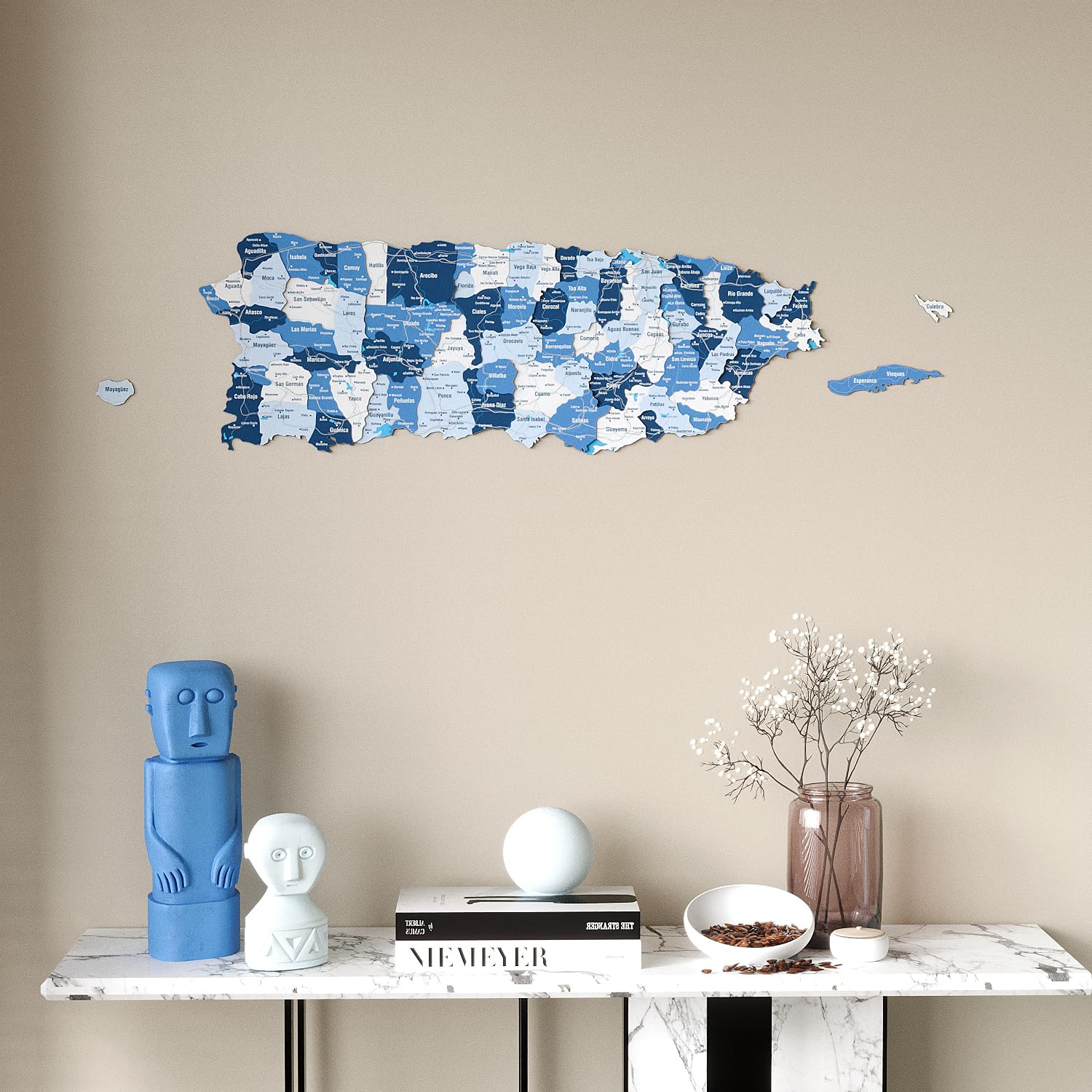 Colorfull Worlds Multilayered 3D Wooden Puerto Rico Wall Map Decor