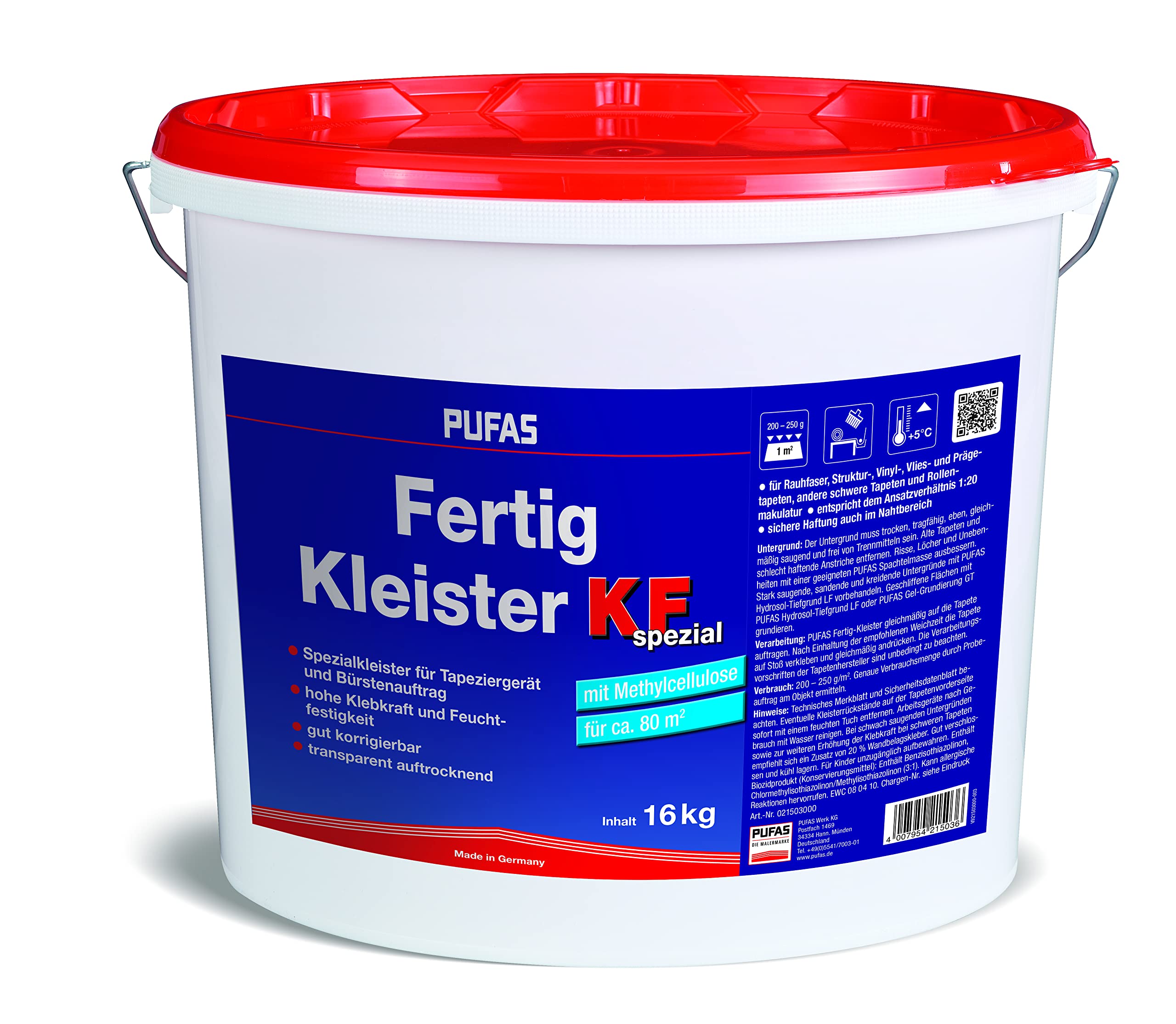 Pufas Fertigkleister spezial für Rauhfaser, Struktur-, Vinyl- und Vliestapeten 16,000 KG