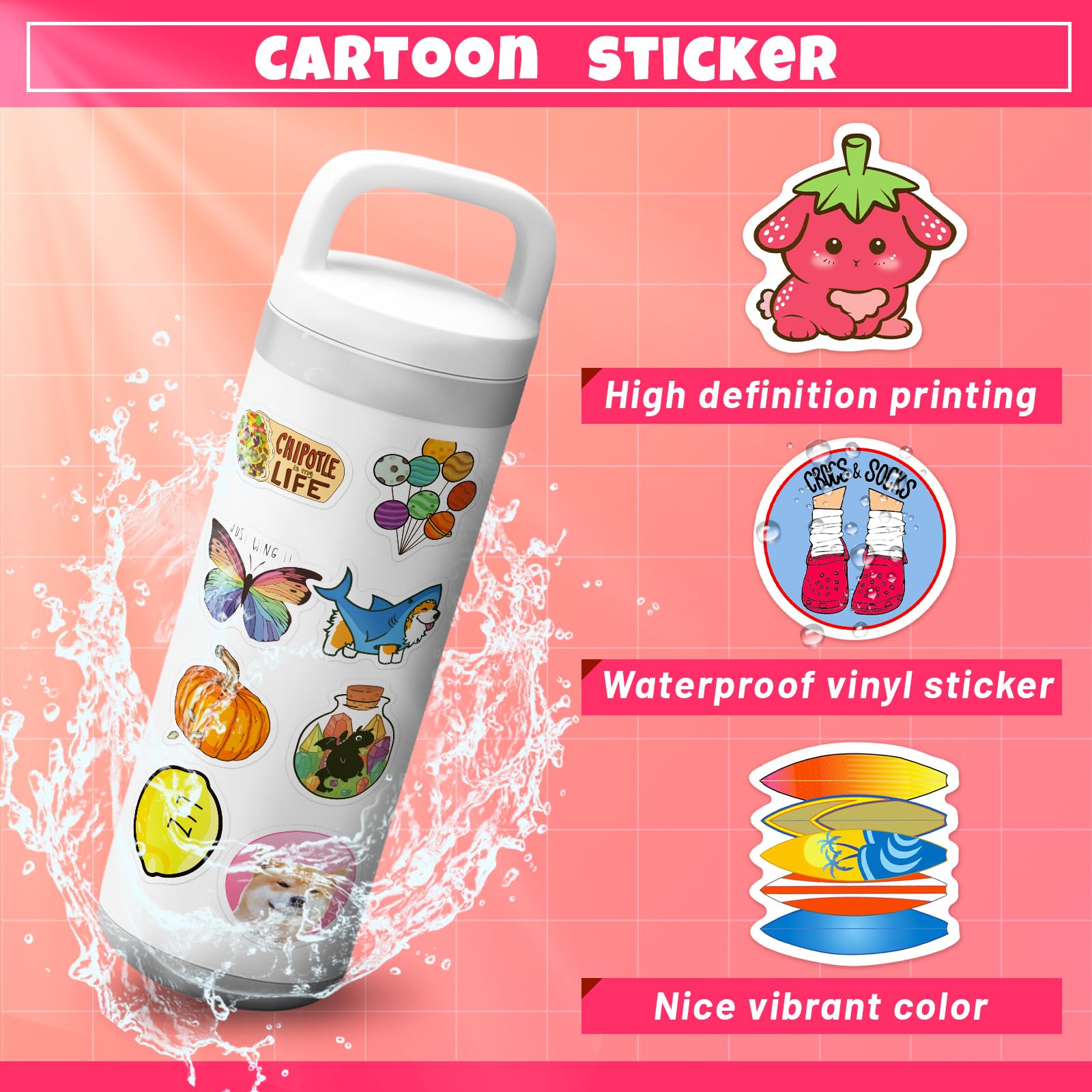 CHNLML 300-Pack Waterproof Vinyl Stickers - Assorted Cute Designs For Water Bottles, Laptops, & Crafts - View #5