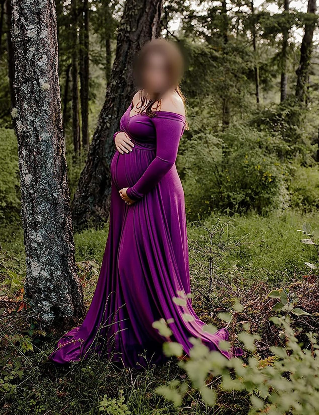 Saslax Suknia ciążowa z odkrytymi ramionami półokrągła na baby shower zdjęcie rekwizyt sukienka