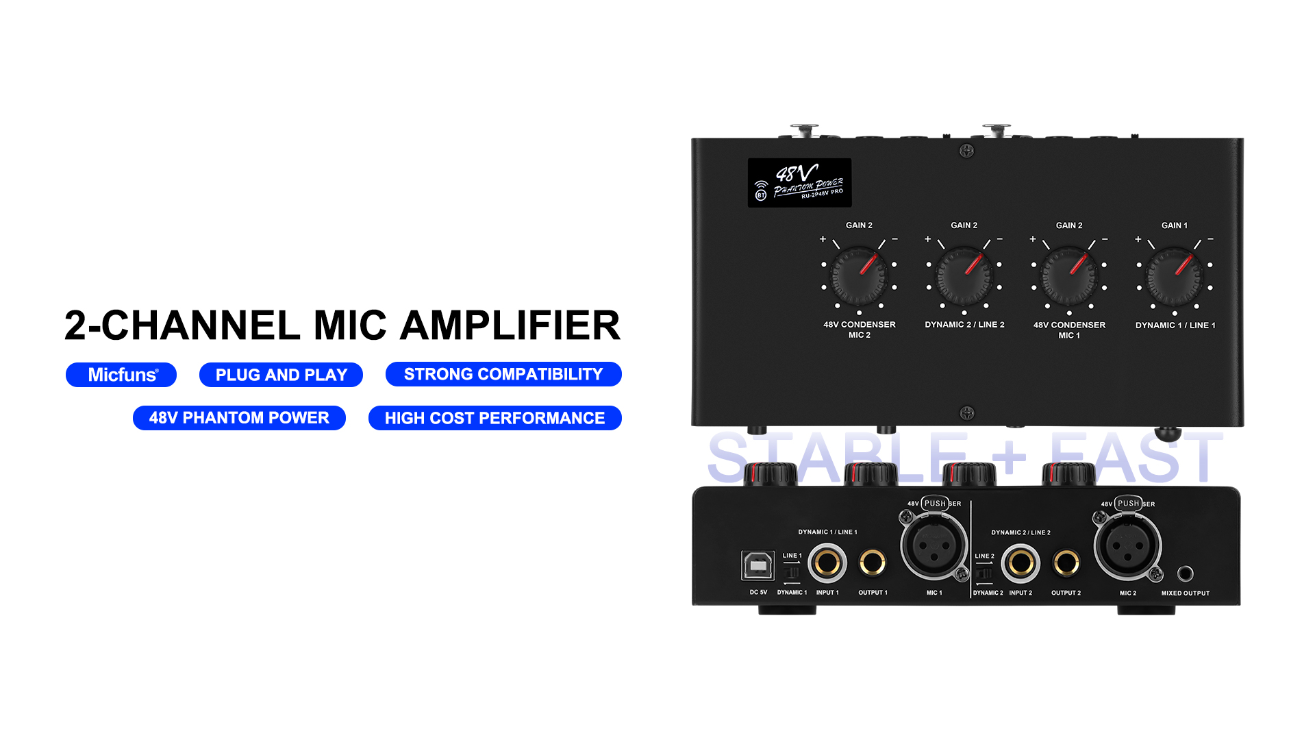Amazon.com: Micfuns Microphone Preamp Mic Booster 4 Input Max 25db