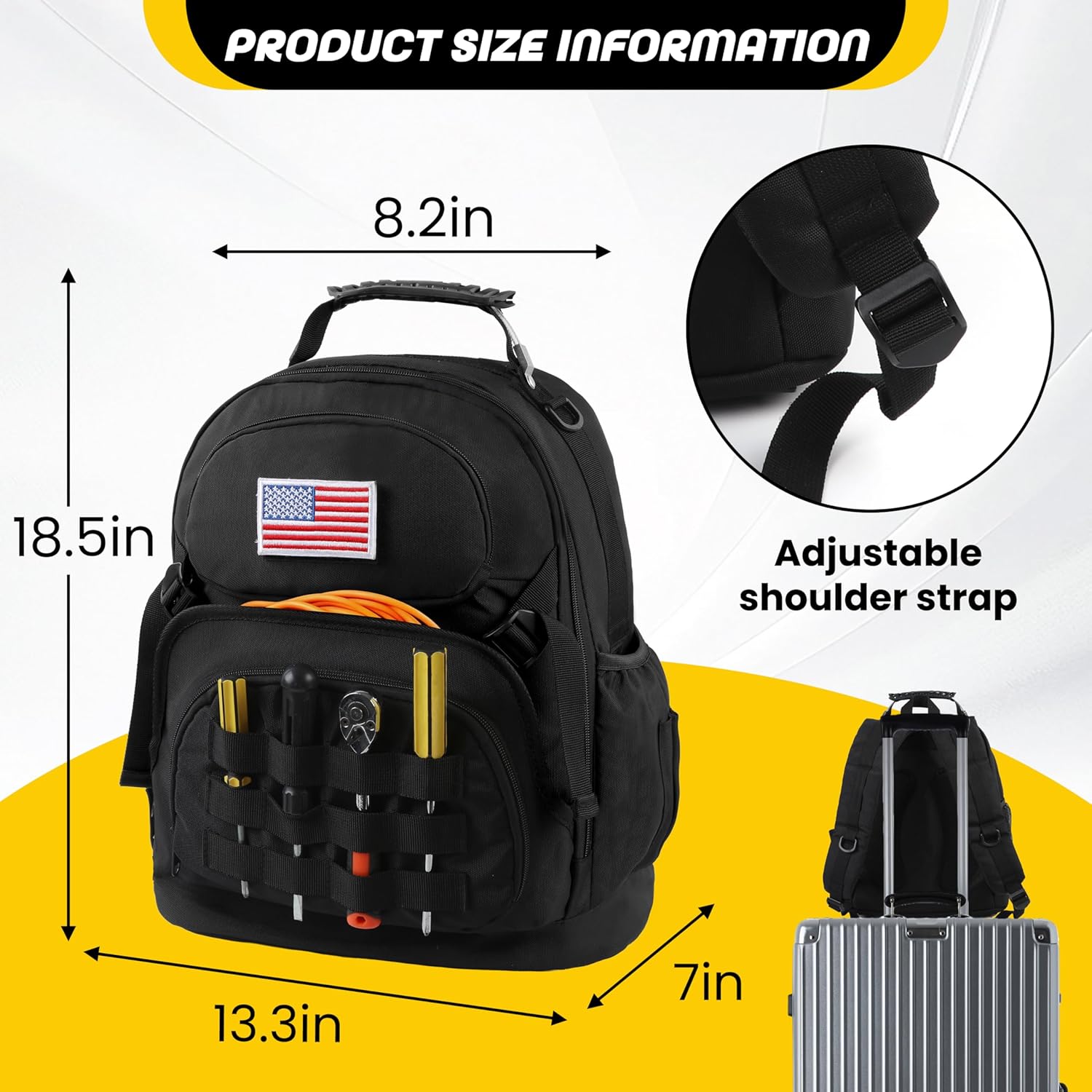 Tool Backpack, Heavy Duty Tool Bag with Removable Tool Organizer, Work Backpack Storage Bag with Padded Shoulder for Electrician, Repairman, Plumber, Hvac Techs