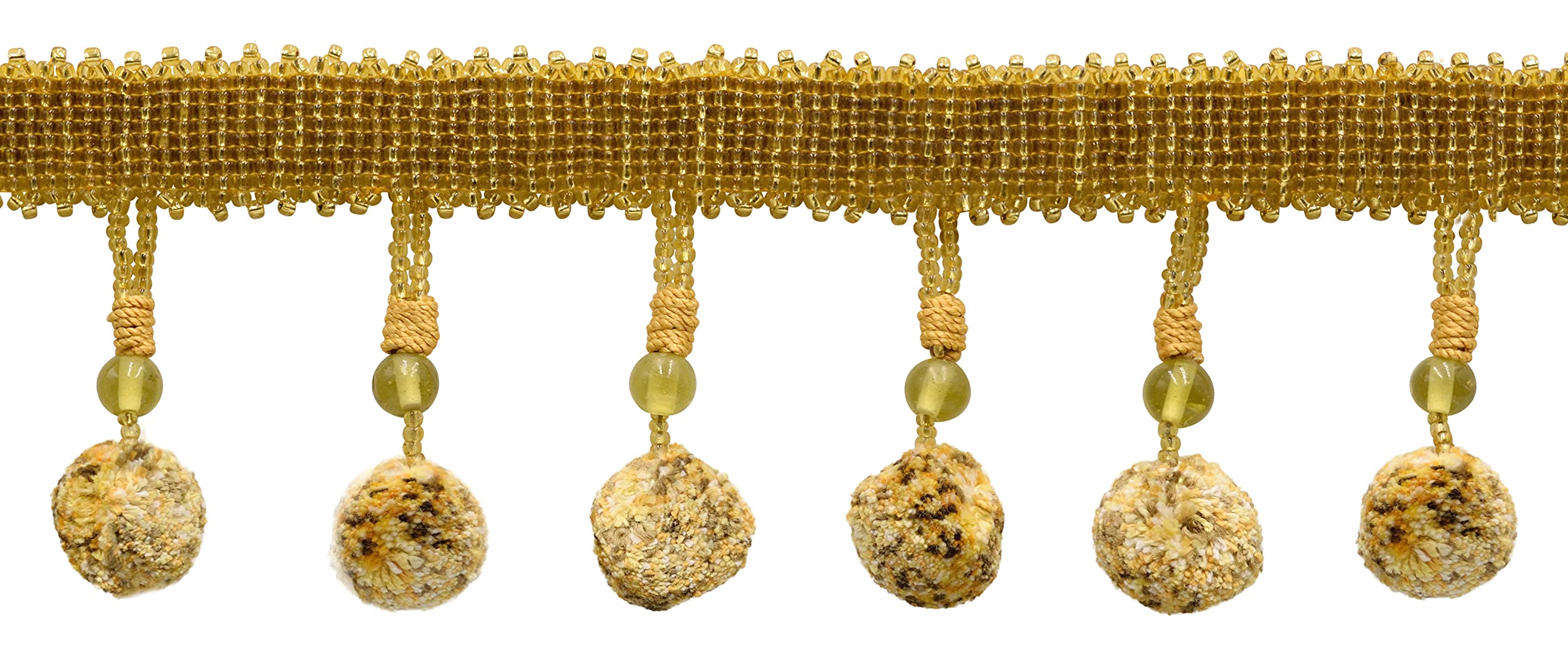 Frange en perles de verre avec pompon boule style # PPFRWB-GL or et vert