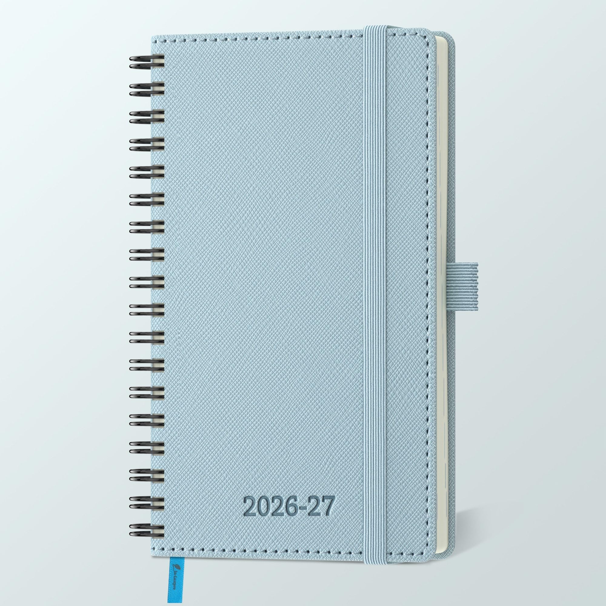 IN-LUXPRO Academic Diary 2026-2027: Pocket A6 Week to View Slim(16.4x9.5cm)18Months(Jul'26 -Dec'27)Spiral Weekly&Monthly Planner with Month Tabs&Inner Pocket,Expenses/Note Pages,PU Leather Dusty Blue