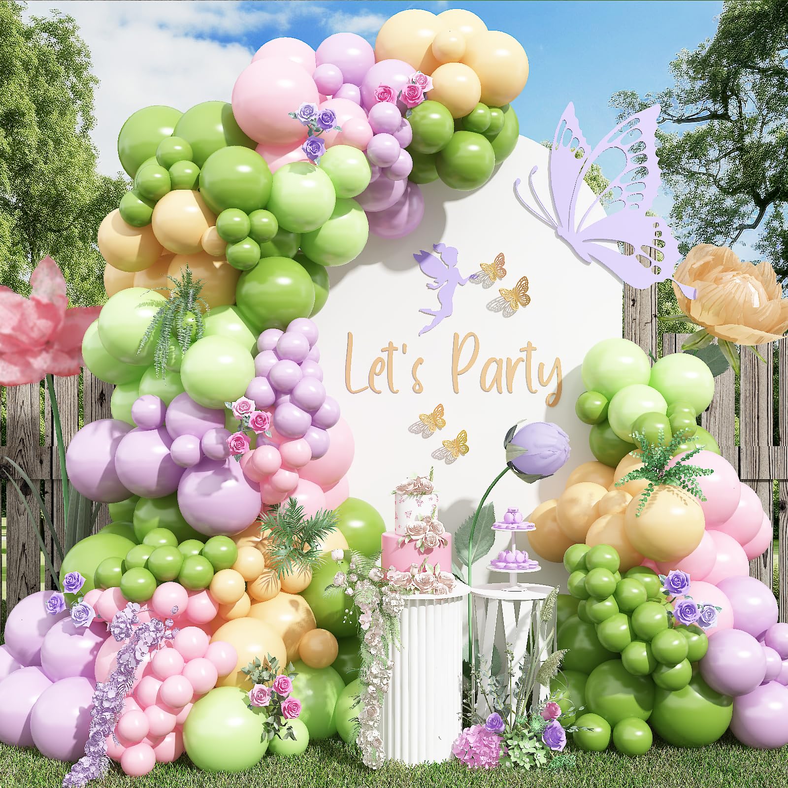 147Pcs Fairy Balloon Arch Kit Spring Pastel Pink Purple Olive Lime Green Orange Nude Balloons Garland Wildflowers Meadows Floral Birthday Party Decorations for Girls Garden Tea Bridal Baby Shower โ image 1